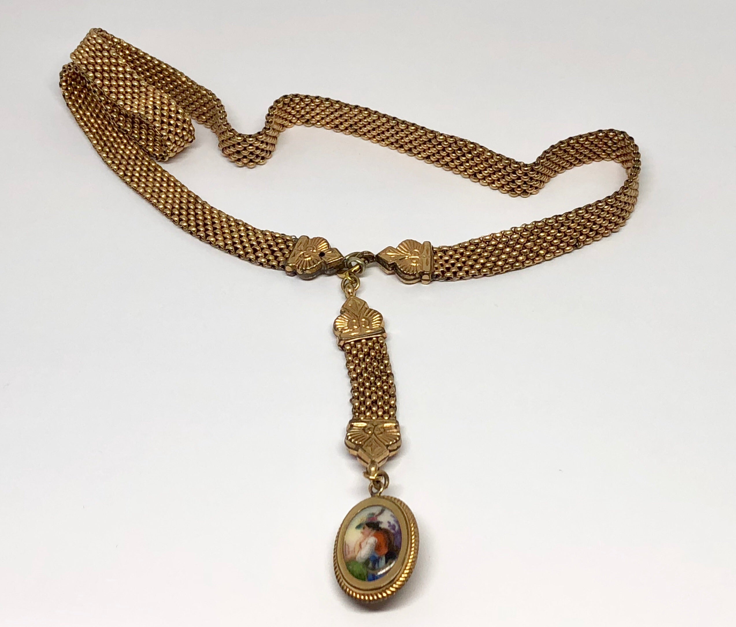 Victorian Gold Filled Double Sided Cameo & Hand Painted Swiss Maiden Necklace - Queen May