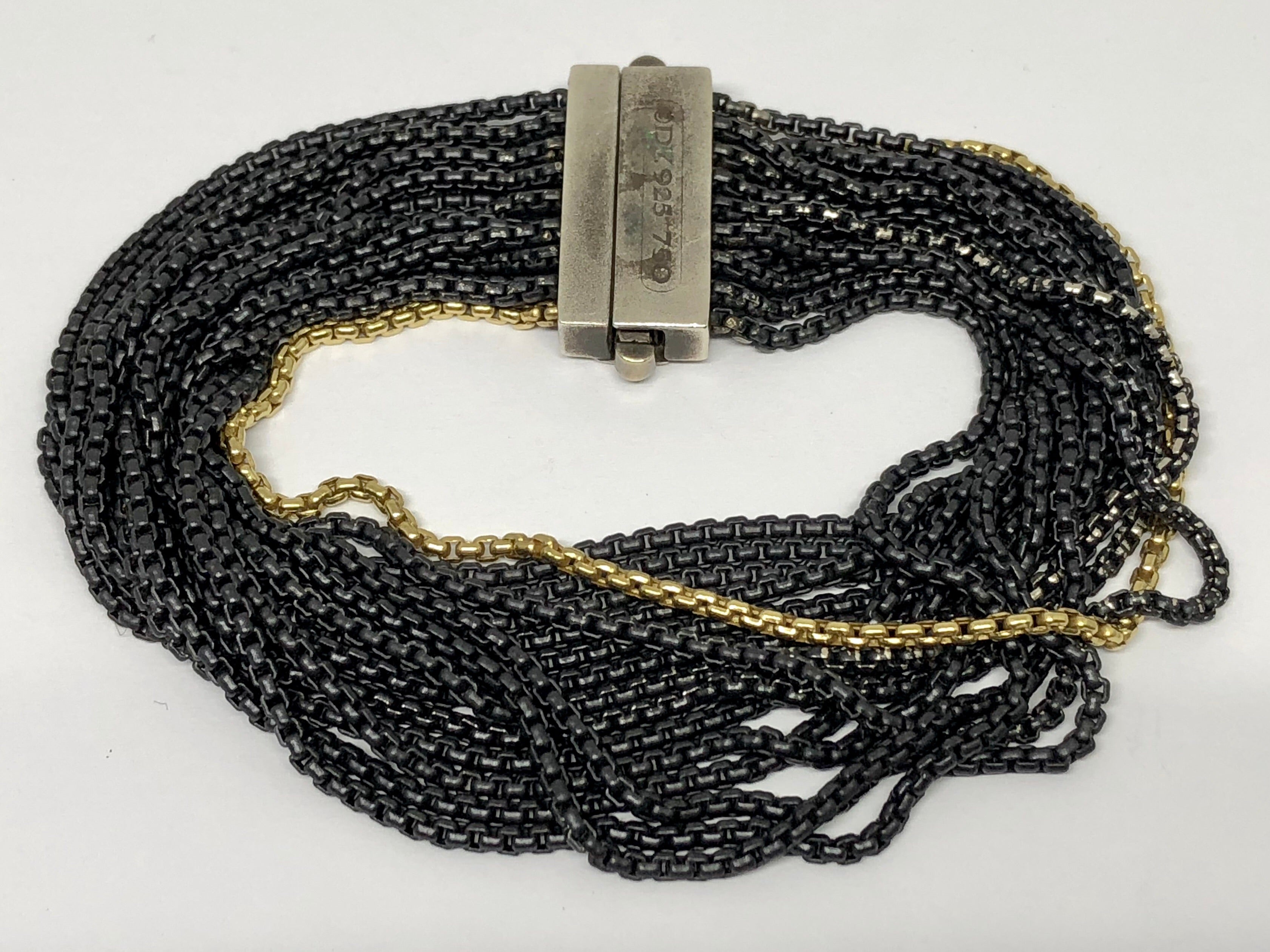 David Yurman Sterling Silver 18k Gold Black 16 Strand Bracelet 7" - Queen May