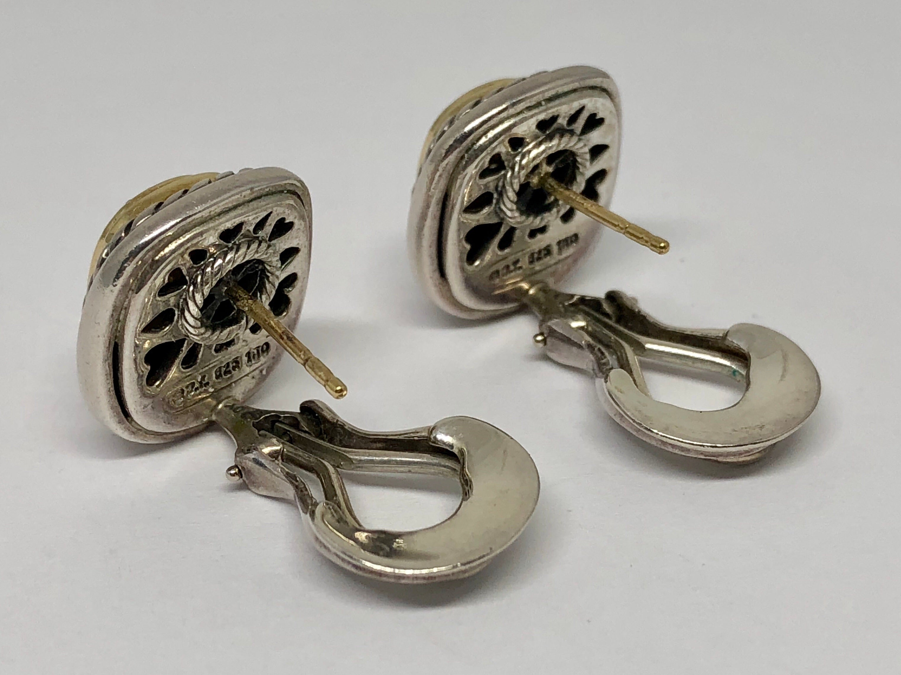 David Yurman Pave Diamond Albion Sterling Silver 18K Gold Earrings - Queen May