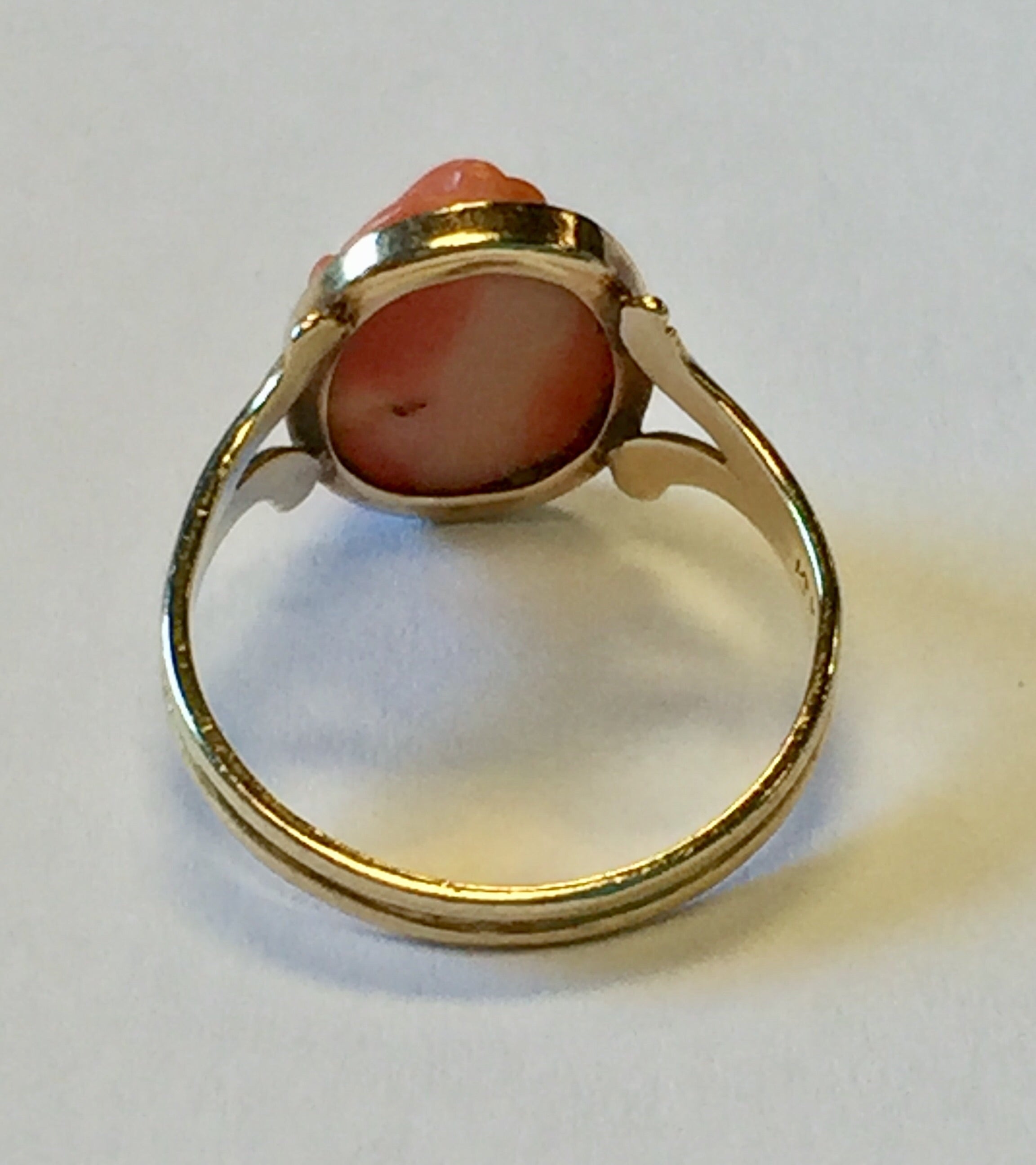 Edwardian 14k Gold Angel Skin Coral Cameo Ring c.1910 - Queen May