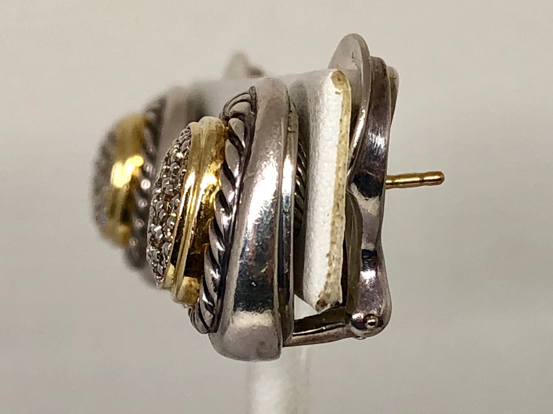 David Yurman Pave Diamond Albion Sterling Silver 18K Gold Earrings - Queen May