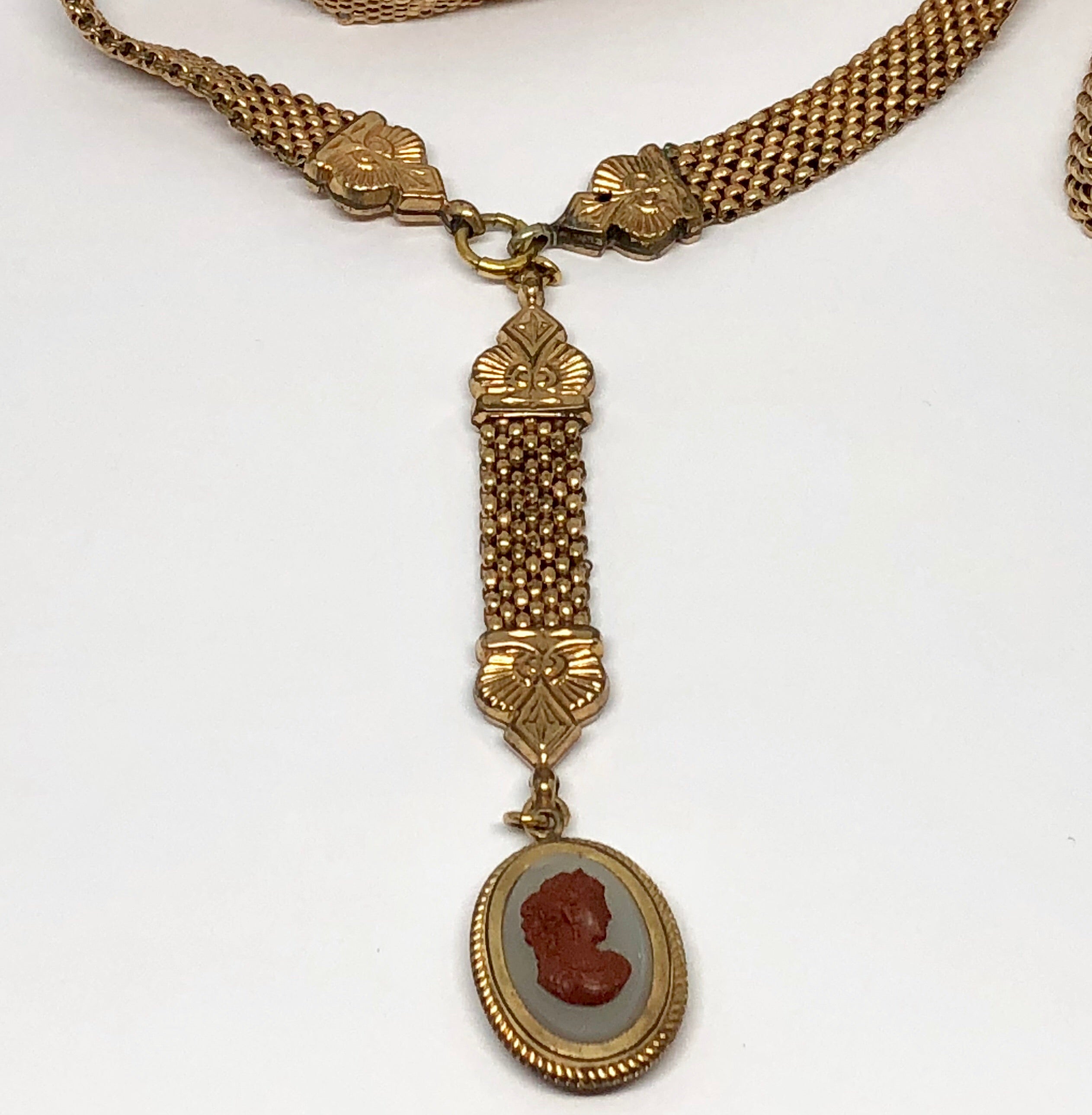 Victorian Gold Filled Double Sided Cameo & Hand Painted Swiss Maiden Necklace - Queen May
