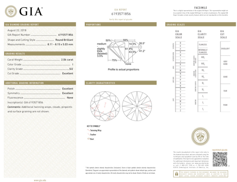 18K Yellow Gold and Platinum 2.06 Carat Round Brilliant Diamond Solitaire Engagement Ring GIA Certified - Queen May