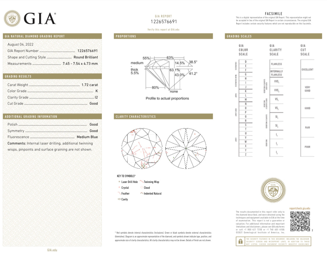 1.72 Carat Round Brilliant Diamond Halo Engagement Ring in 18K White Gold GIA Certified - Queen May