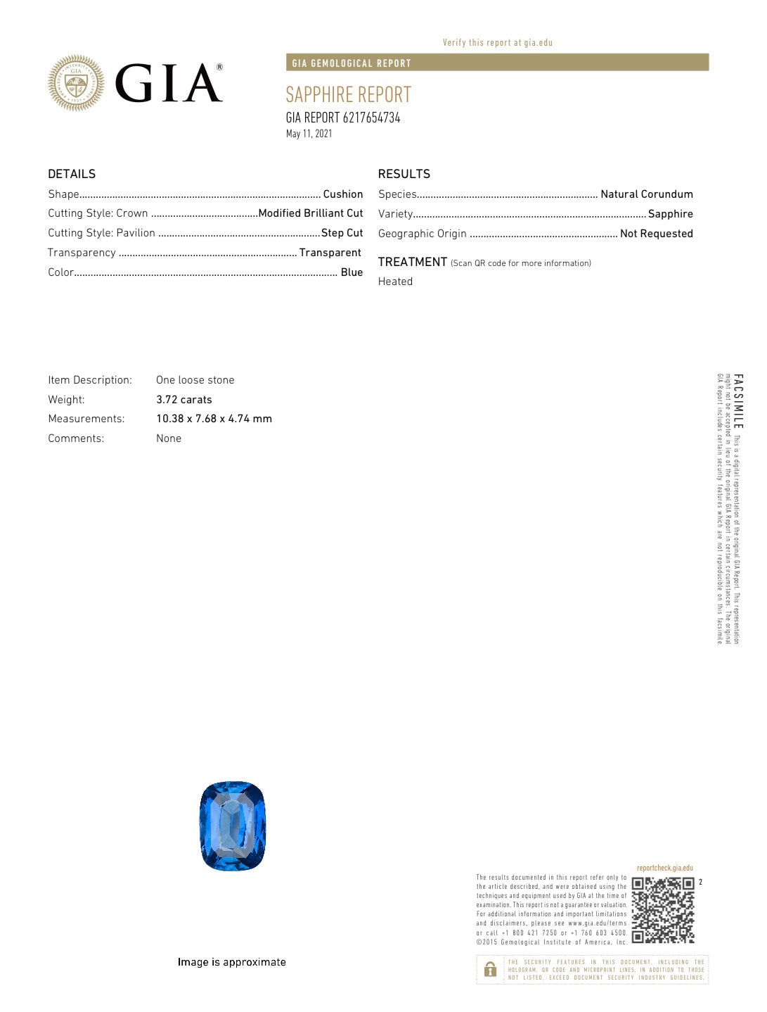 3.72 Carat Cushion Natural Sapphire Shield Diamond Three Stone Ring in Platinum GIA Certified - Queen May
