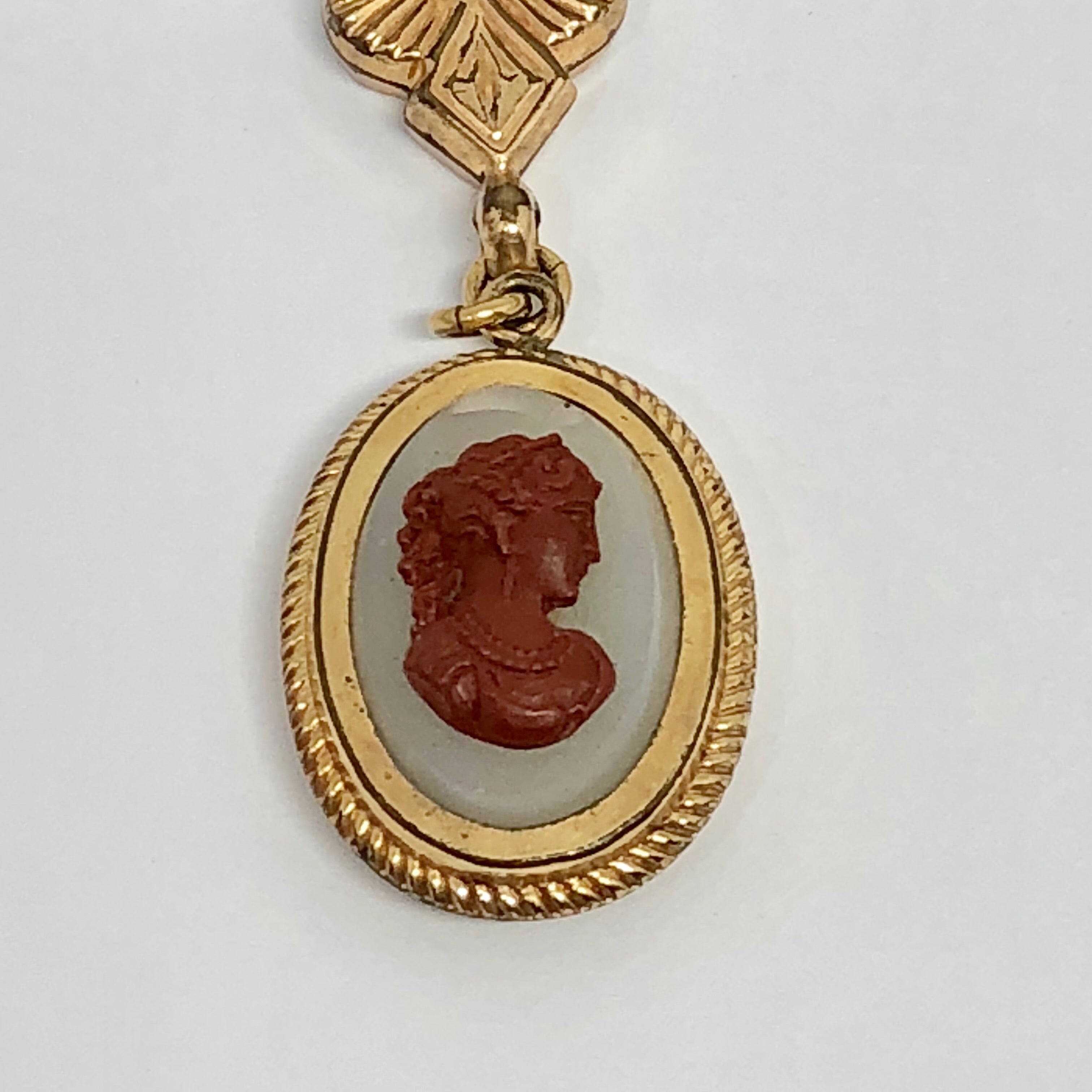 Victorian Gold Filled Double Sided Cameo & Hand Painted Swiss Maiden Necklace - Queen May