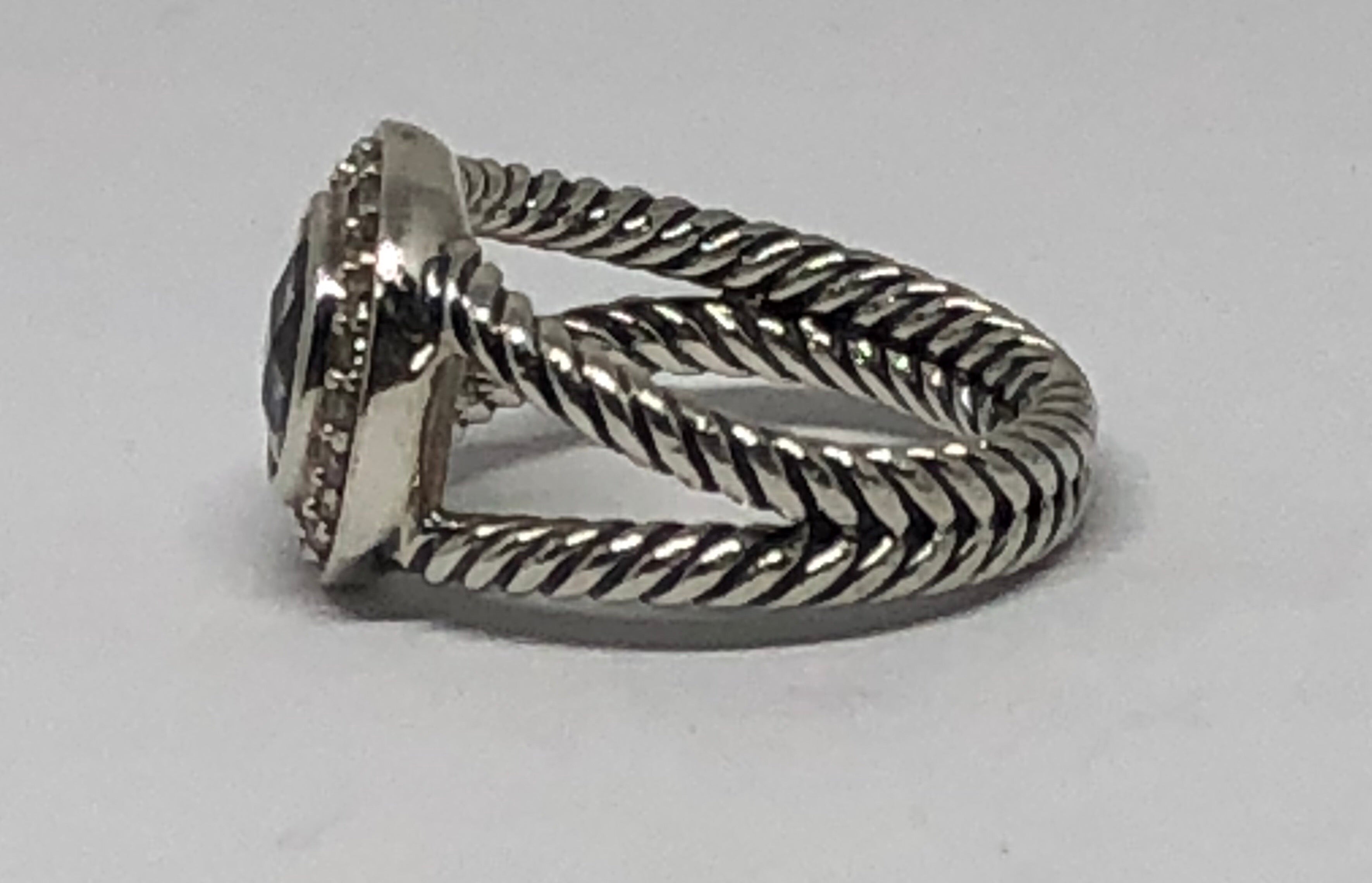 David Yurman Sterling Silver Diamond & Prasiolite Ring Size 6 - Queen May