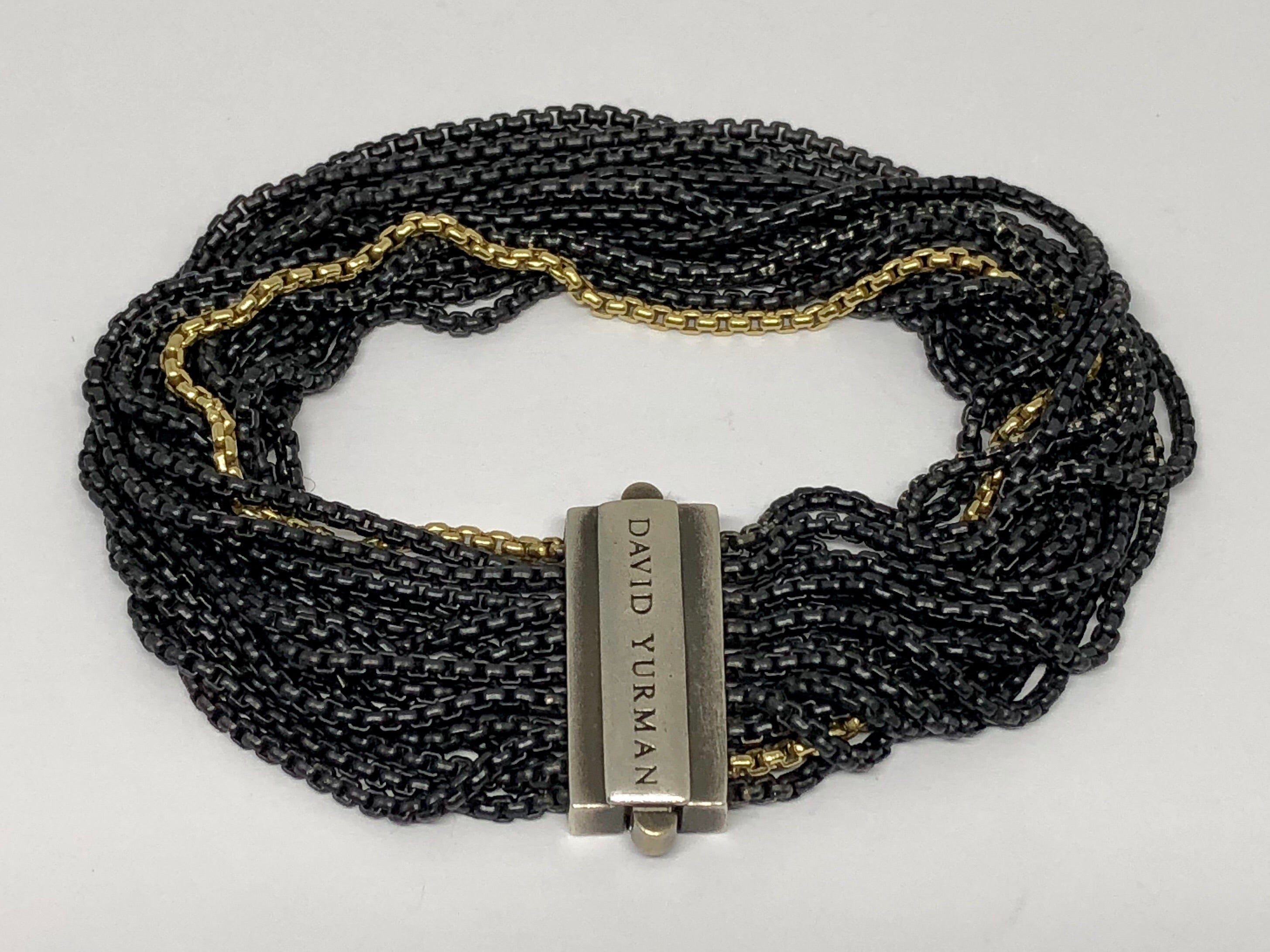 David Yurman Sterling Silver 18k Gold Black 16 Strand Bracelet 7" - Queen May