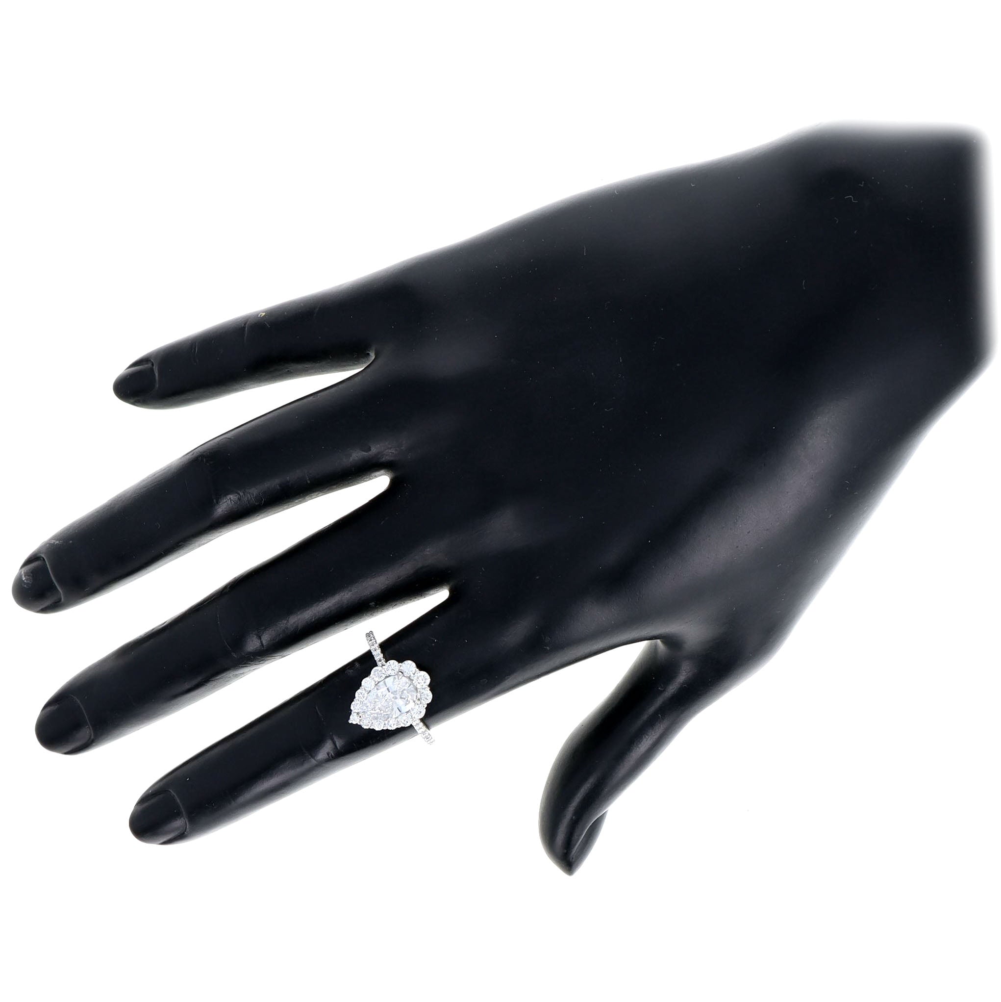 1.46 Carat Pear Diamond Graduated Halo Engagement Ring in Platinum GIA Certified - Queen May