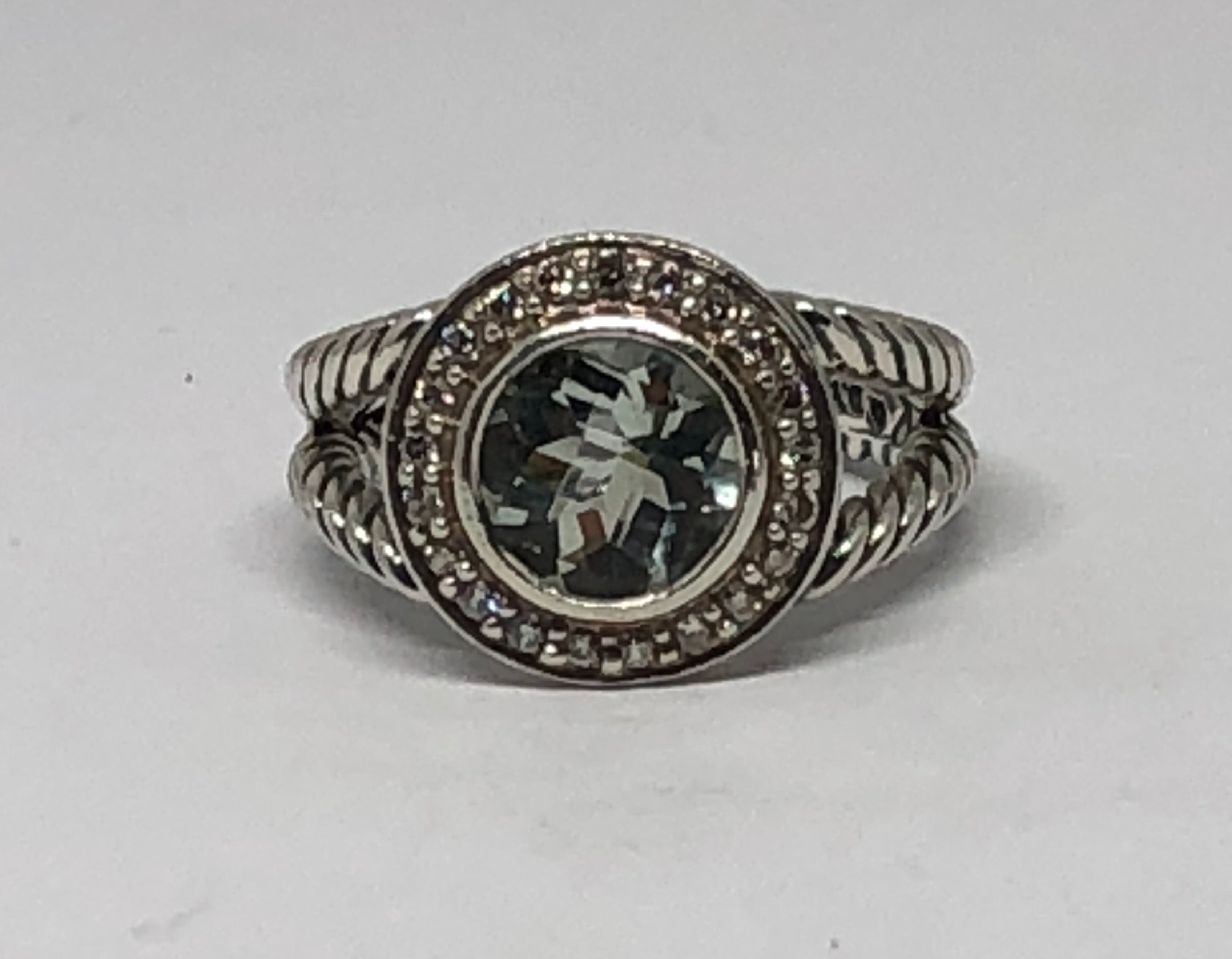 David Yurman Sterling Silver Diamond & Prasiolite Ring Size 6 - Queen May