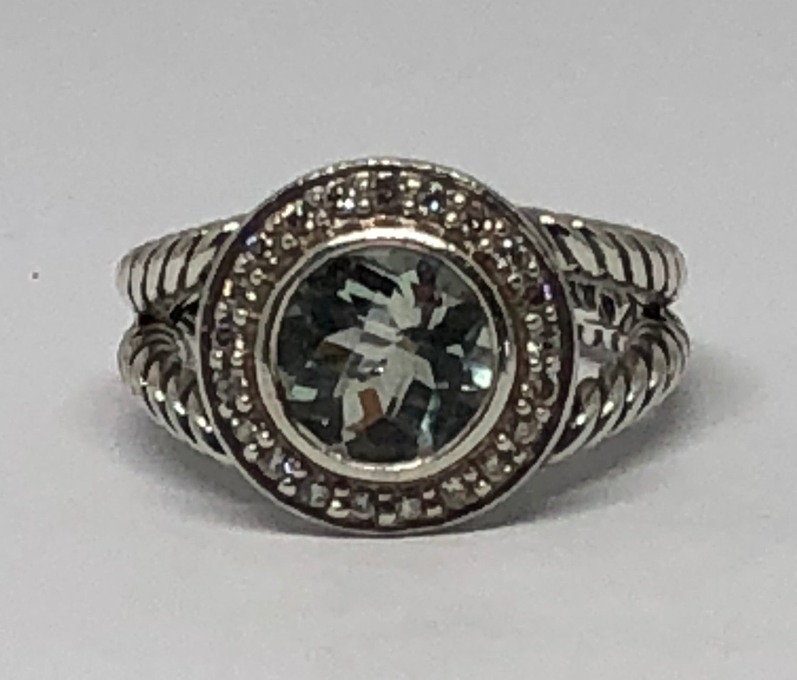 David Yurman Sterling Silver Diamond & Prasiolite Ring Size 6 - Queen May