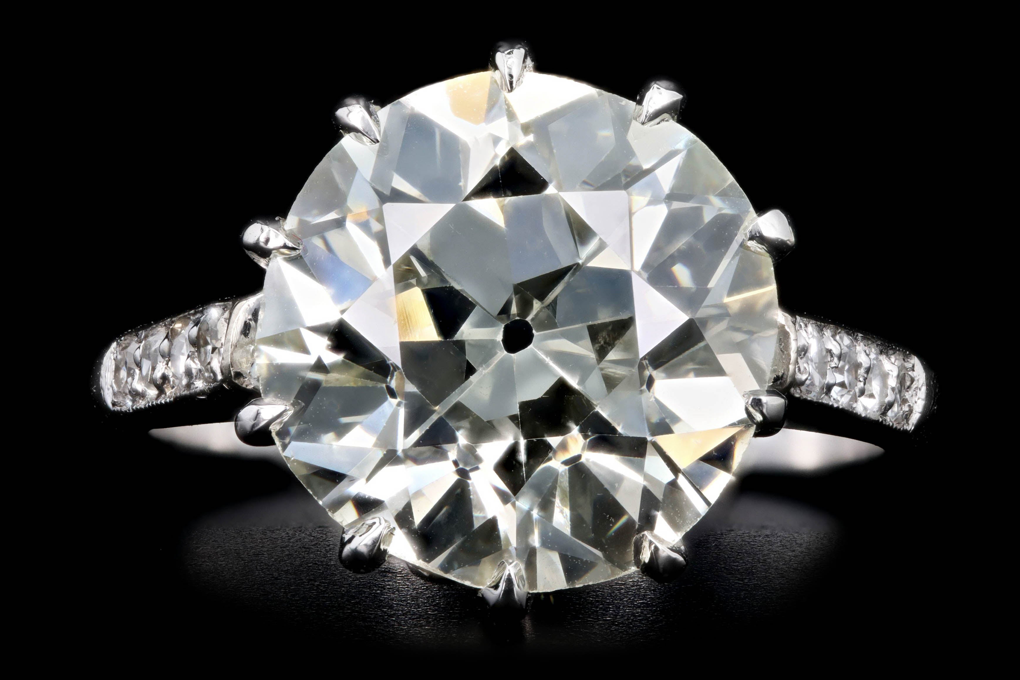 Art Deco 14K White Gold 6.26 Carat Old European Cut Diamond Engagement Ring GIA Certified - Queen May