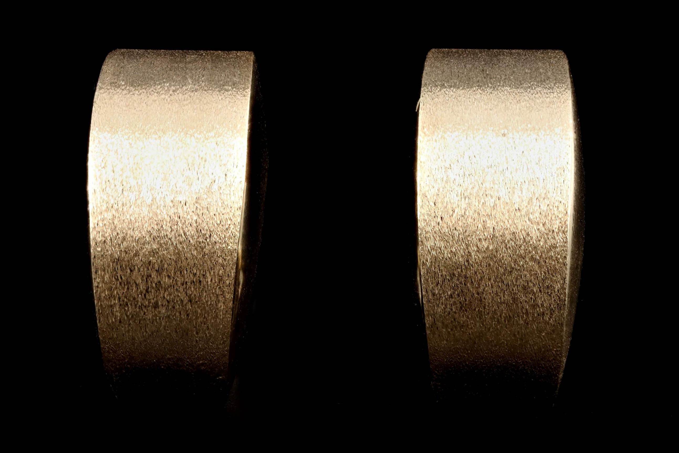 Vintage 14K Yellow Gold Brushed Finish Wide Hoop Earrings - Queen May