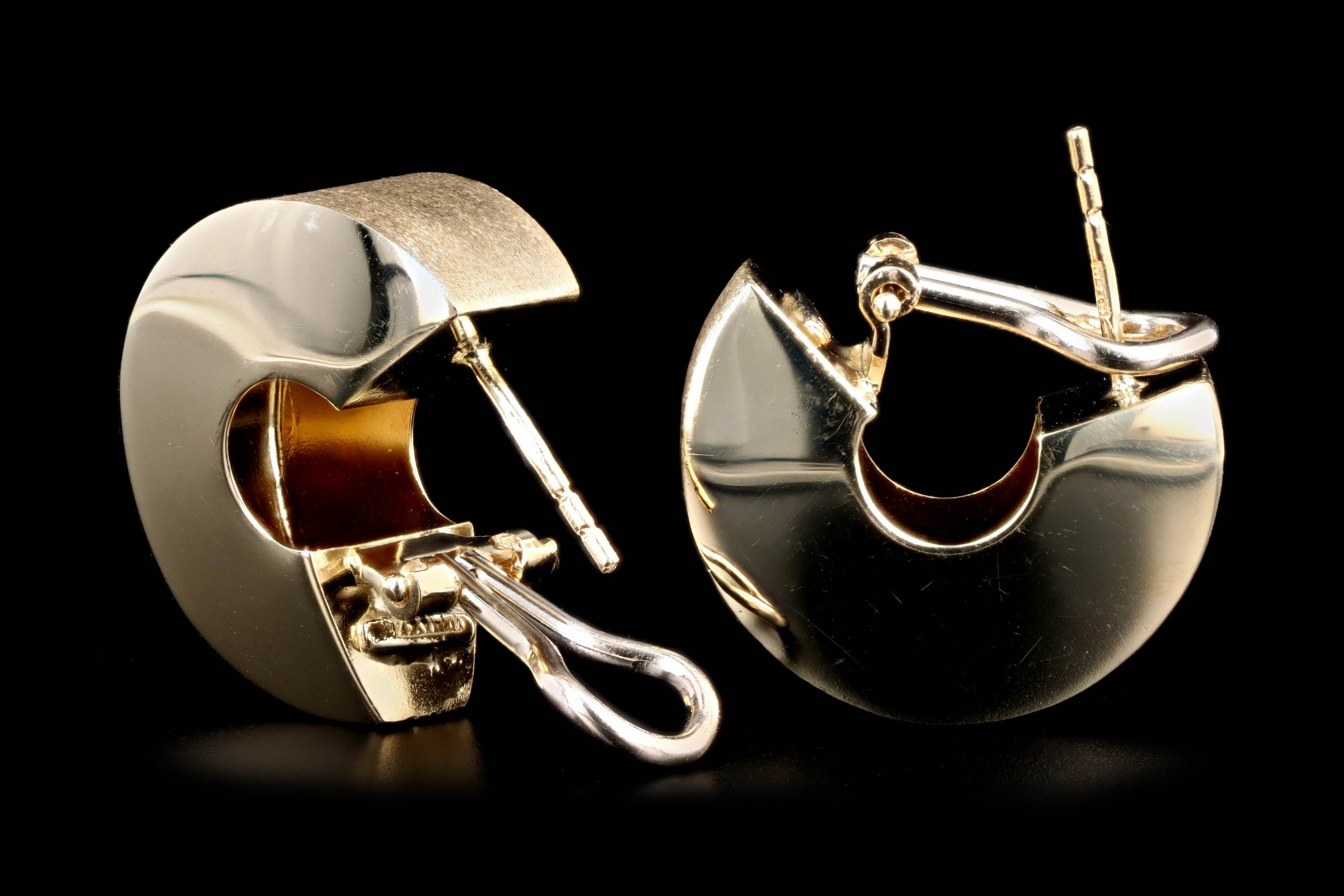 Vintage 14K Yellow Gold Brushed Finish Wide Hoop Earrings - Queen May