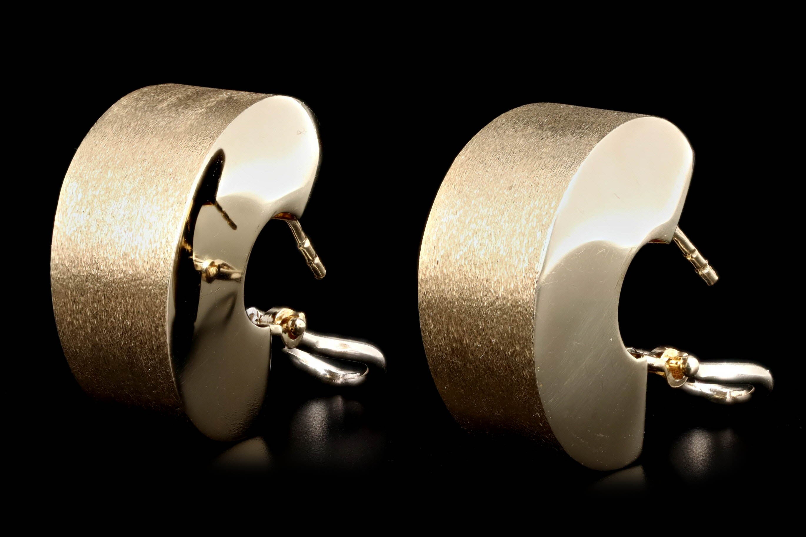 Vintage 14K Yellow Gold Brushed Finish Wide Hoop Earrings - Queen May