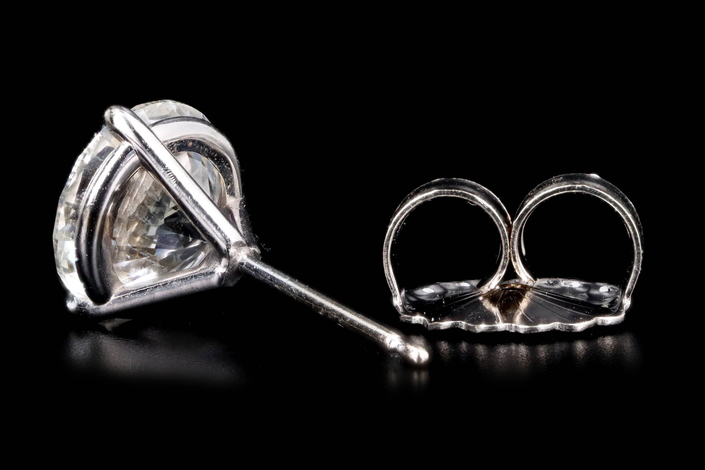 14K White Gold 4.21 Carat Total Weight Round Brilliant Diamond Martini Stud Earrings GIA Certified - Queen May