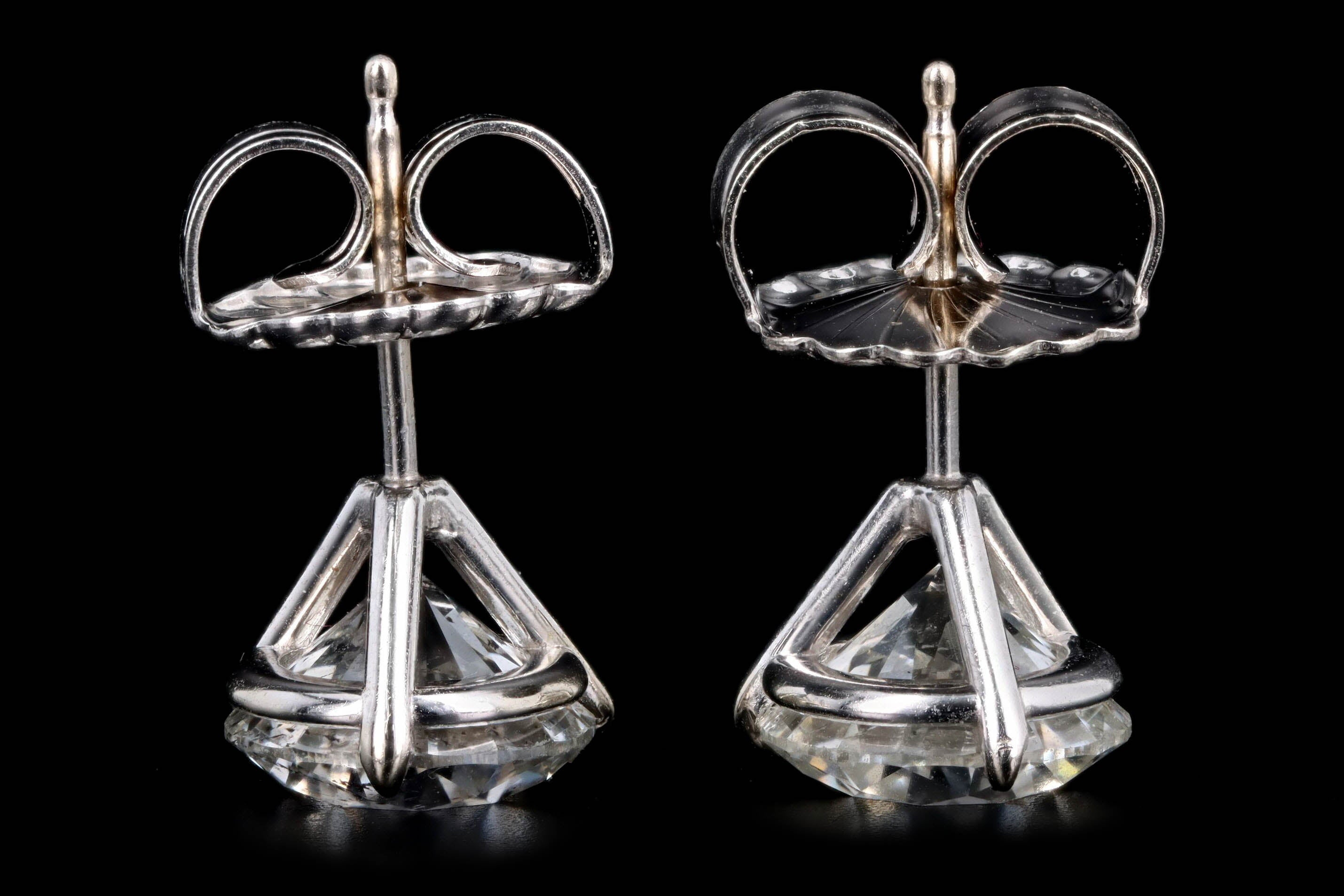 14K White Gold 4.21 Carat Total Weight Round Brilliant Diamond Martini Stud Earrings GIA Certified - Queen May