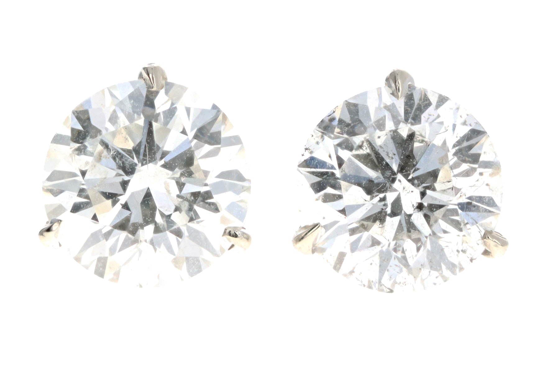 14K White Gold 4.21 Carat Total Weight Round Brilliant Diamond Martini Stud Earrings GIA Certified - Queen May