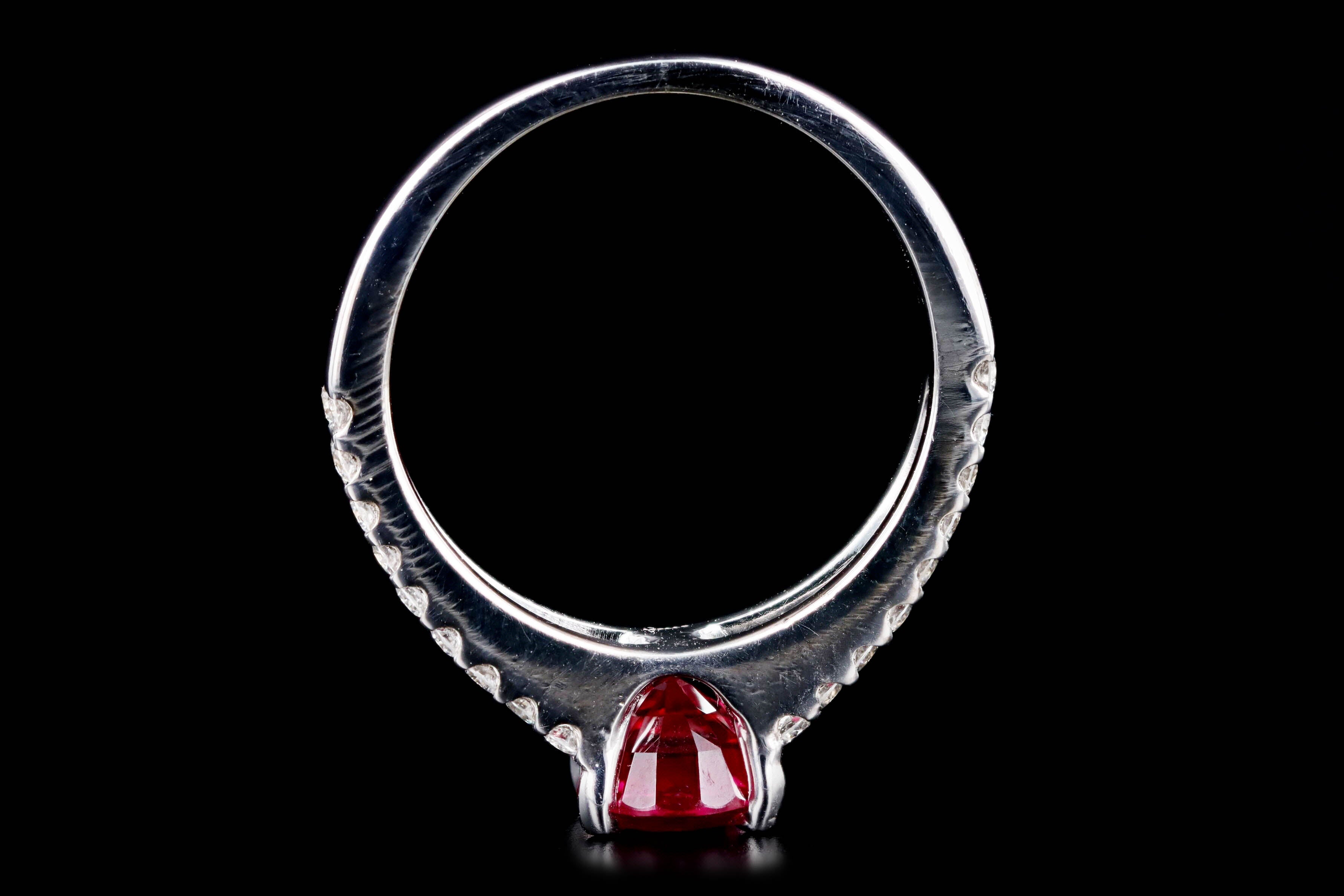 18K White Gold 1.22 Carat ''Pigeon's Blood'' Burma Natural Ruby & Diamond Ring GIA Certified - Queen May