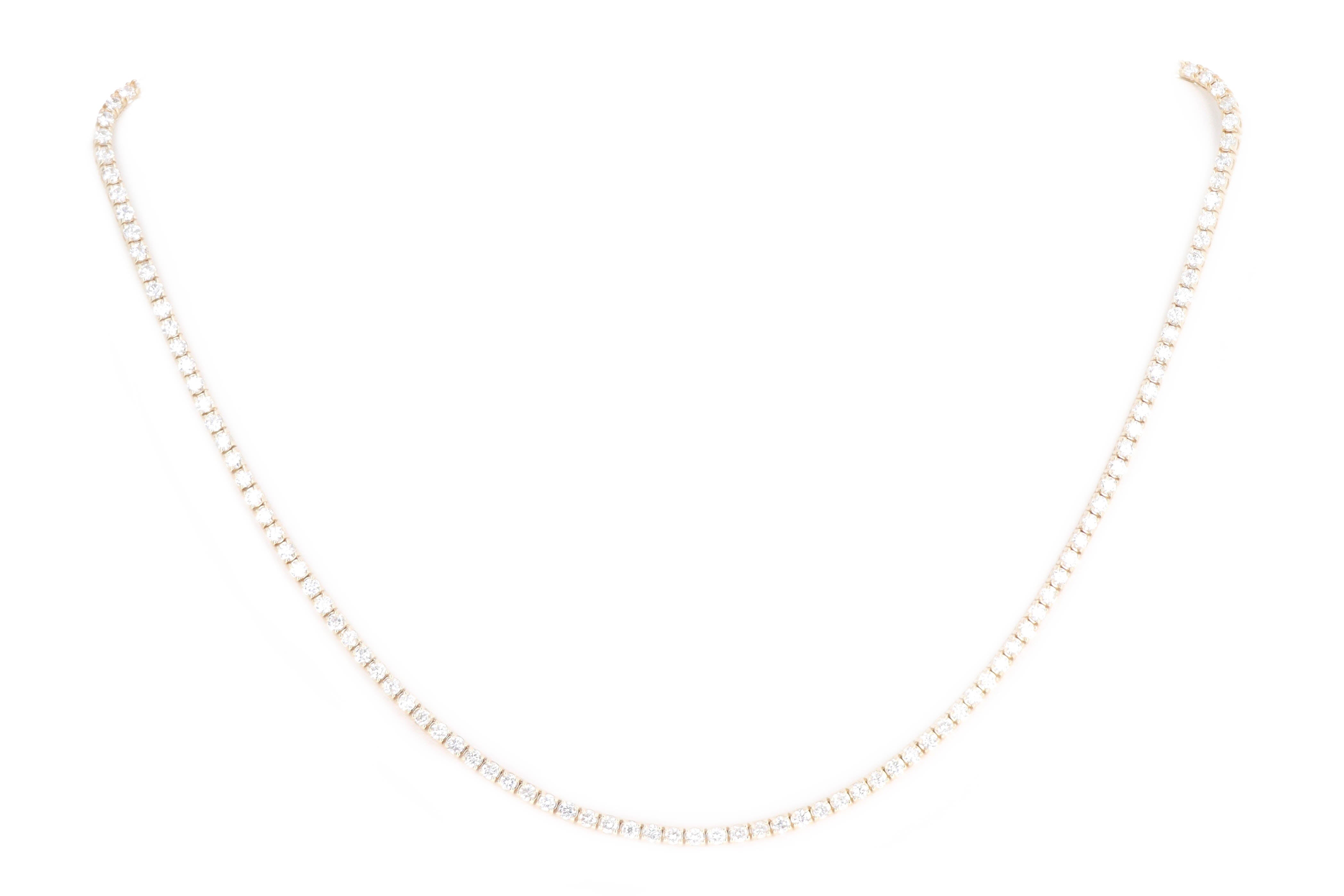 14K Yellow Gold 7.37 Carat Total Weight Round Brilliant Diamond Tennis Necklace - Queen May
