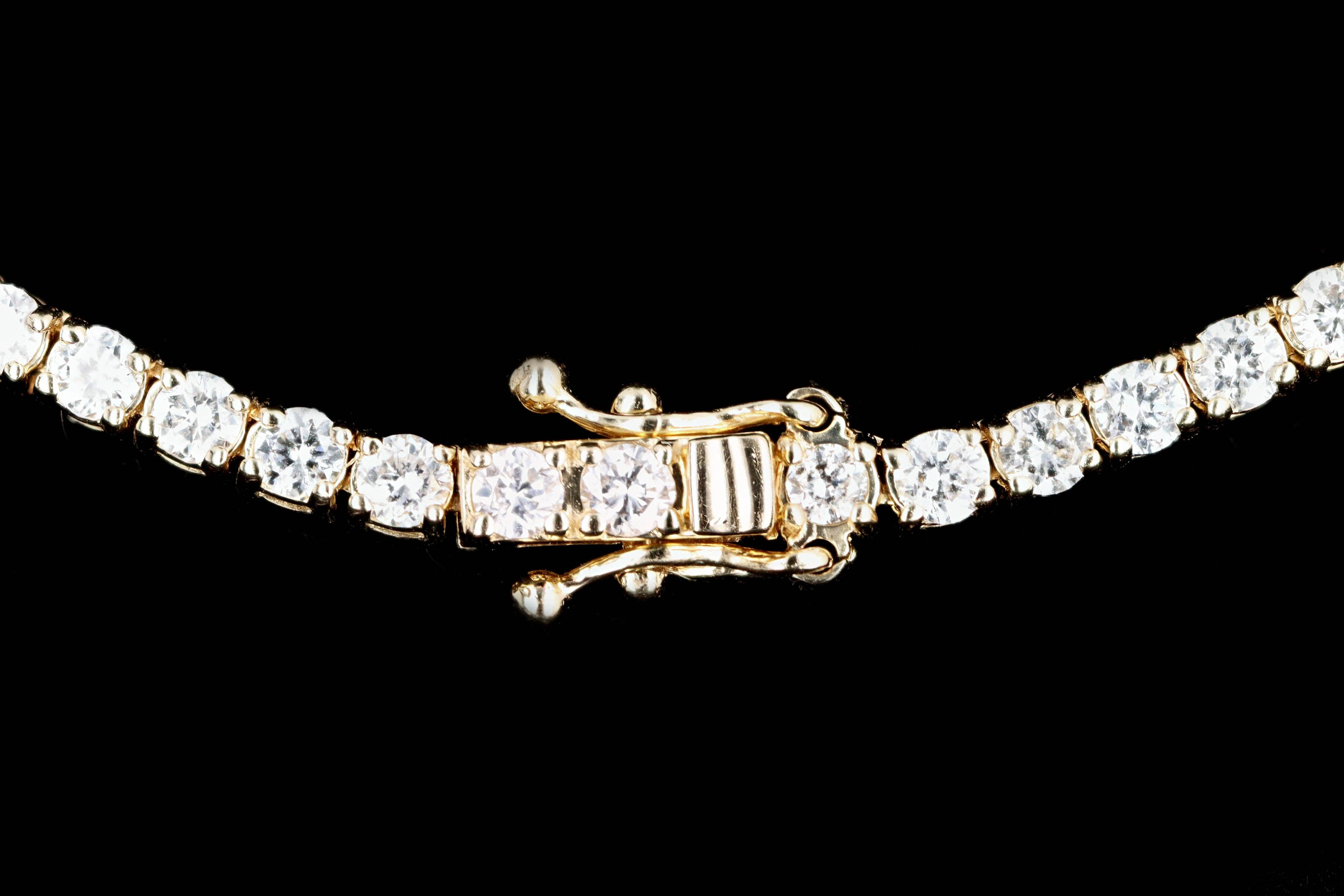 14K Yellow Gold 7.37 Carat Total Weight Round Brilliant Diamond Tennis Necklace - Queen May