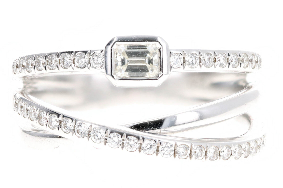 18K White Gold 0.42 Carat Total Weight Diamond Baguette Crisscross Ring - Queen May