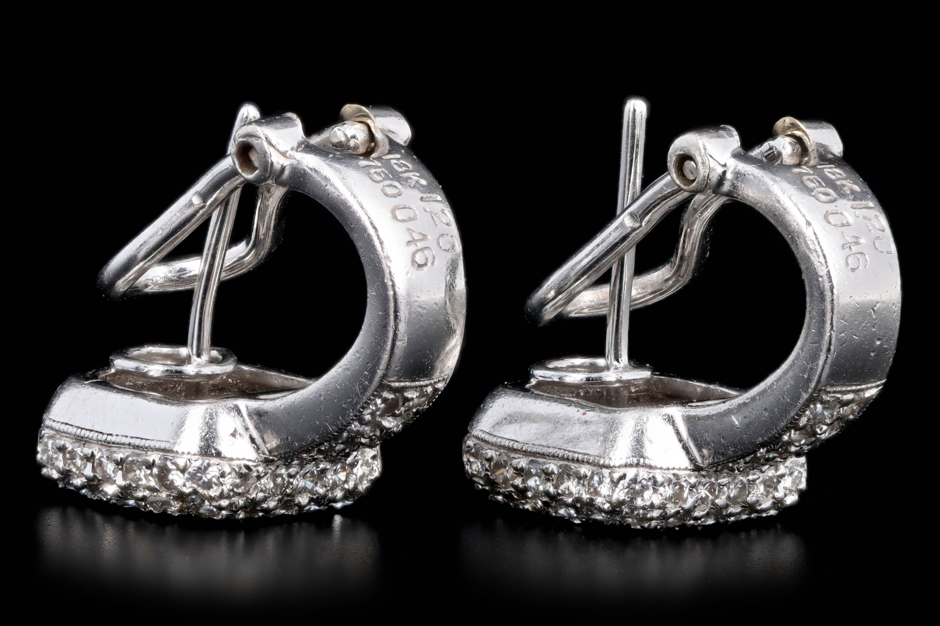 18K White 1.66 Carat Total Weight Invisible Set Princess Diamond Pave Earrings - Queen May