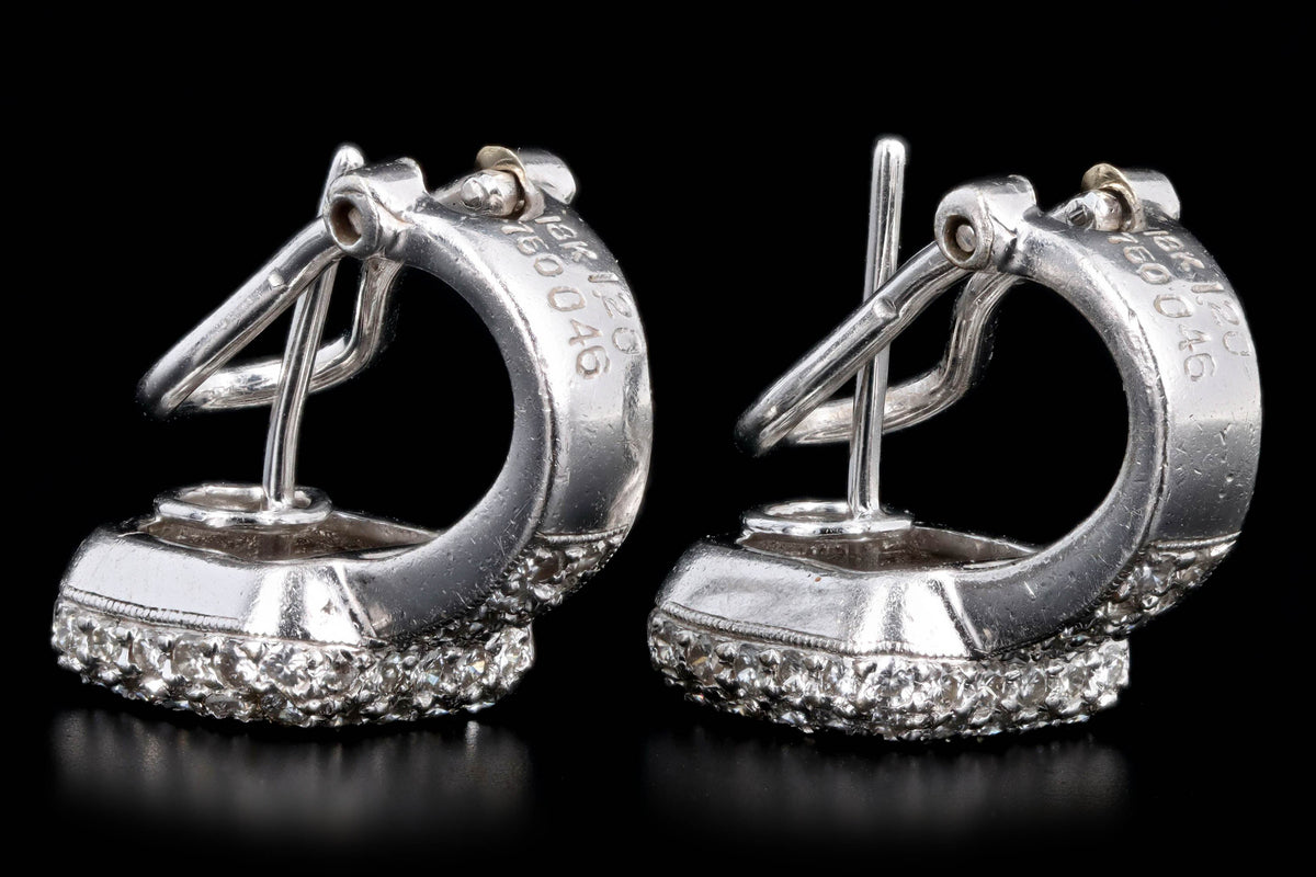 18K White 1.66 Carat Total Weight Invisible Set Princess Diamond Pave Earrings - Queen May