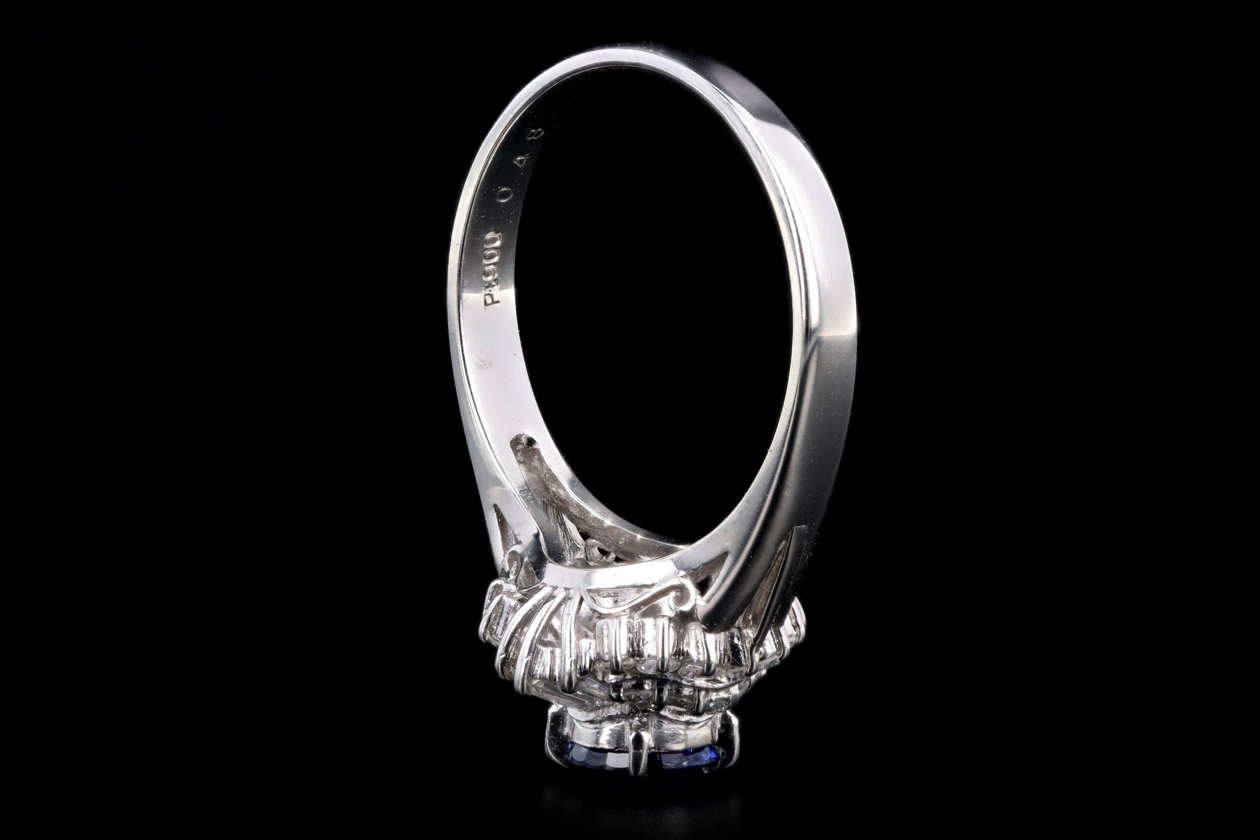 Retro Platinum 1.73 Carat Round Natural Sapphire & Diamond Ballerina Ring - Queen May