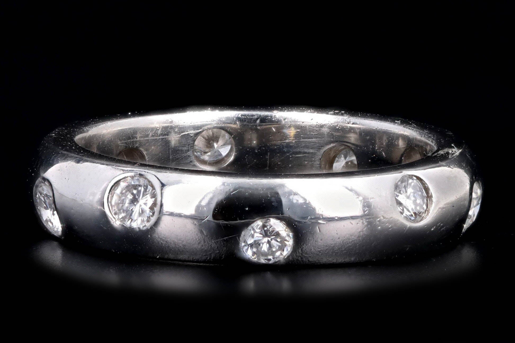 Platinum 0.40 Carat Total Weight Round Brilliant Diamond Bezel Set Band - Queen May