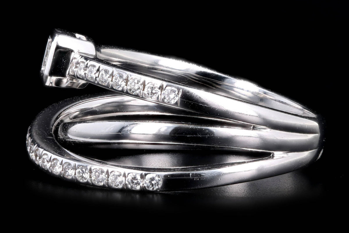 18K White Gold 0.42 Carat Total Weight Diamond Baguette Crisscross Ring - Queen May