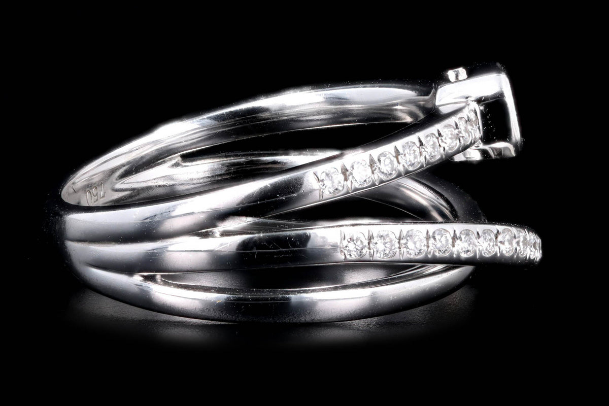 18K White Gold 0.42 Carat Total Weight Diamond Baguette Crisscross Ring - Queen May