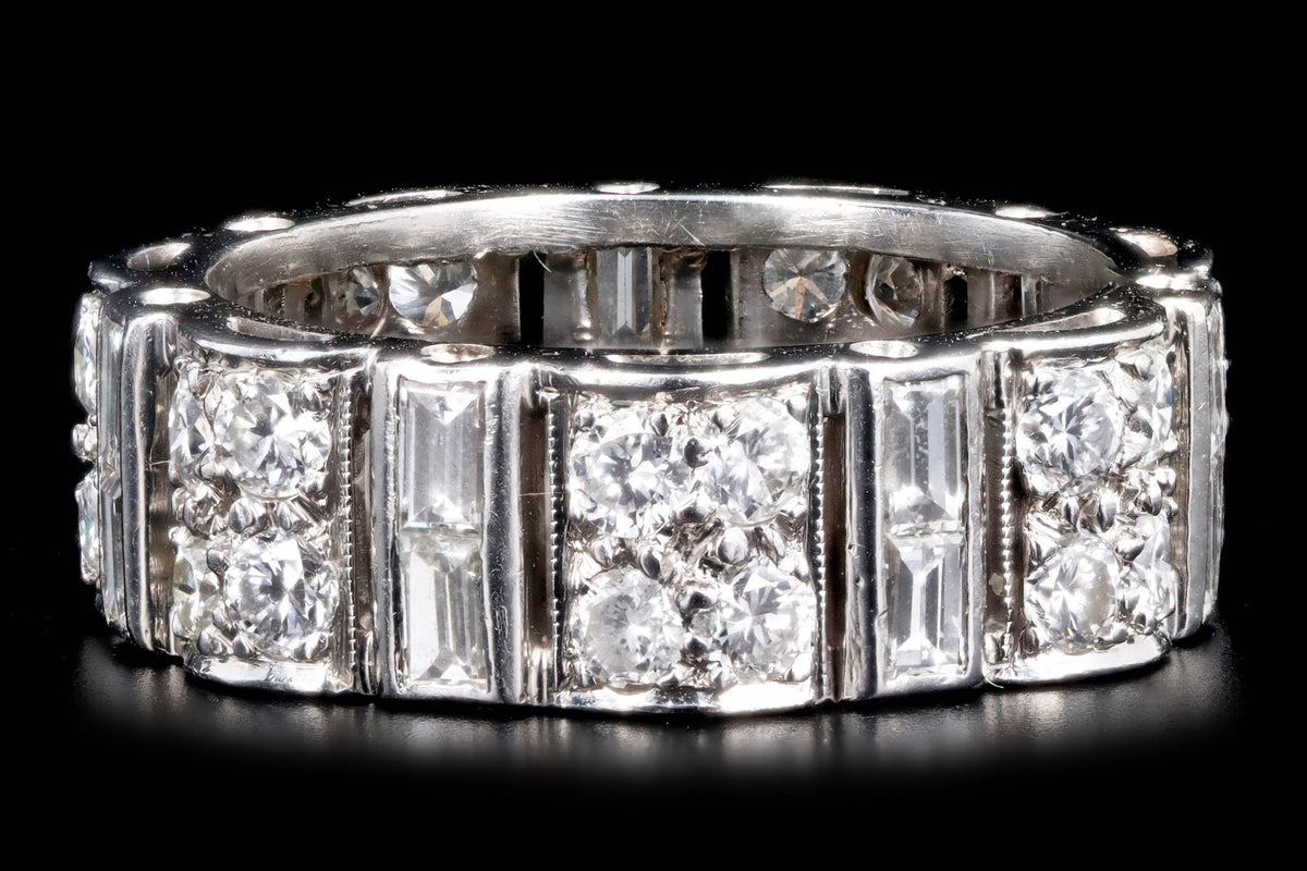 Art Deco Platinum 2 Carat Total Weight Diamond Baguette Wide Band - Queen May