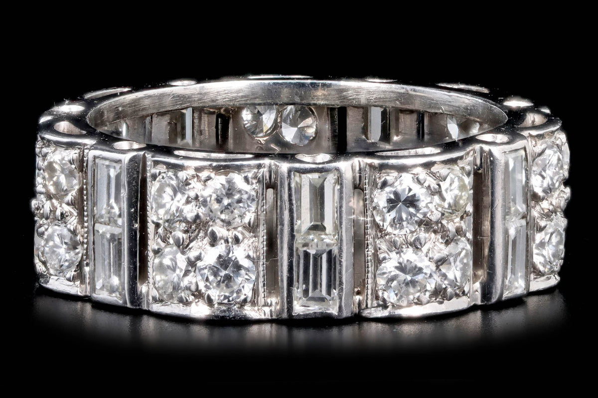 Art Deco Platinum 2 Carat Total Weight Diamond Baguette Wide Band - Queen May