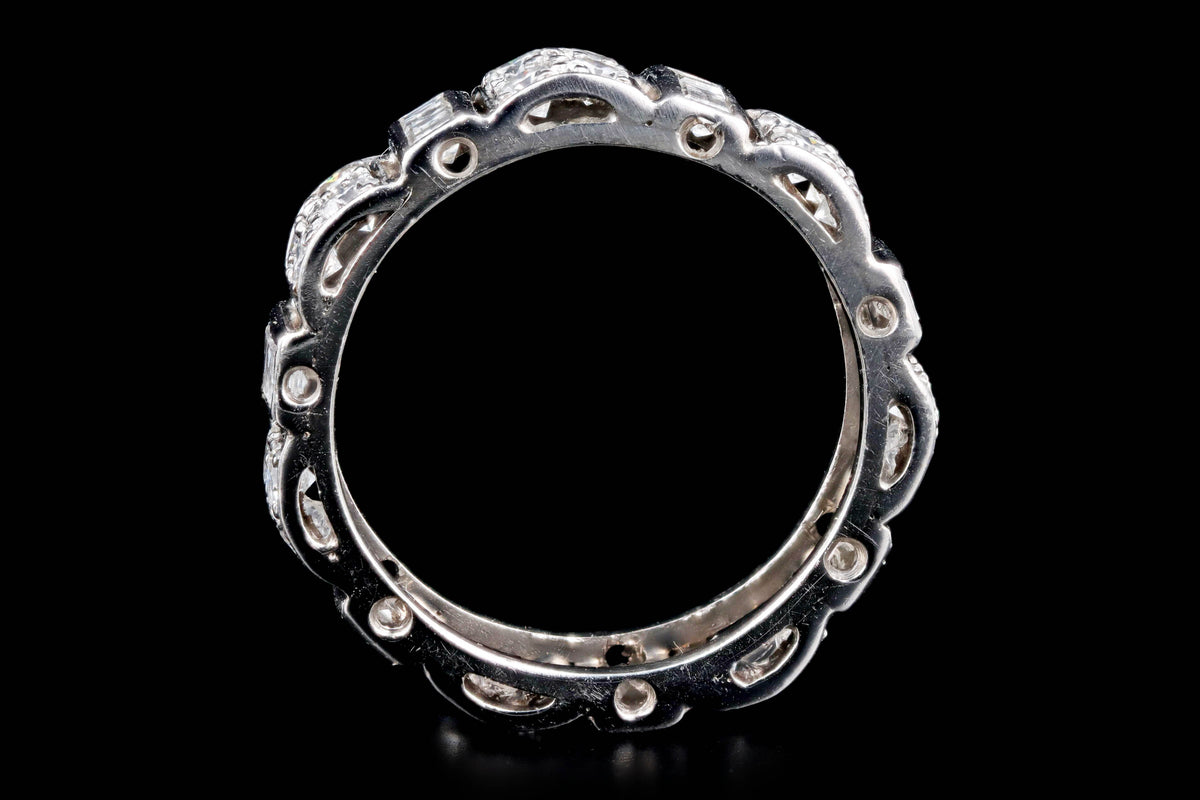 Art Deco Platinum 2 Carat Total Weight Diamond Baguette Wide Band - Queen May