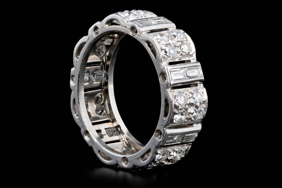 Art Deco Platinum 2 Carat Total Weight Diamond Baguette Wide Band - Queen May