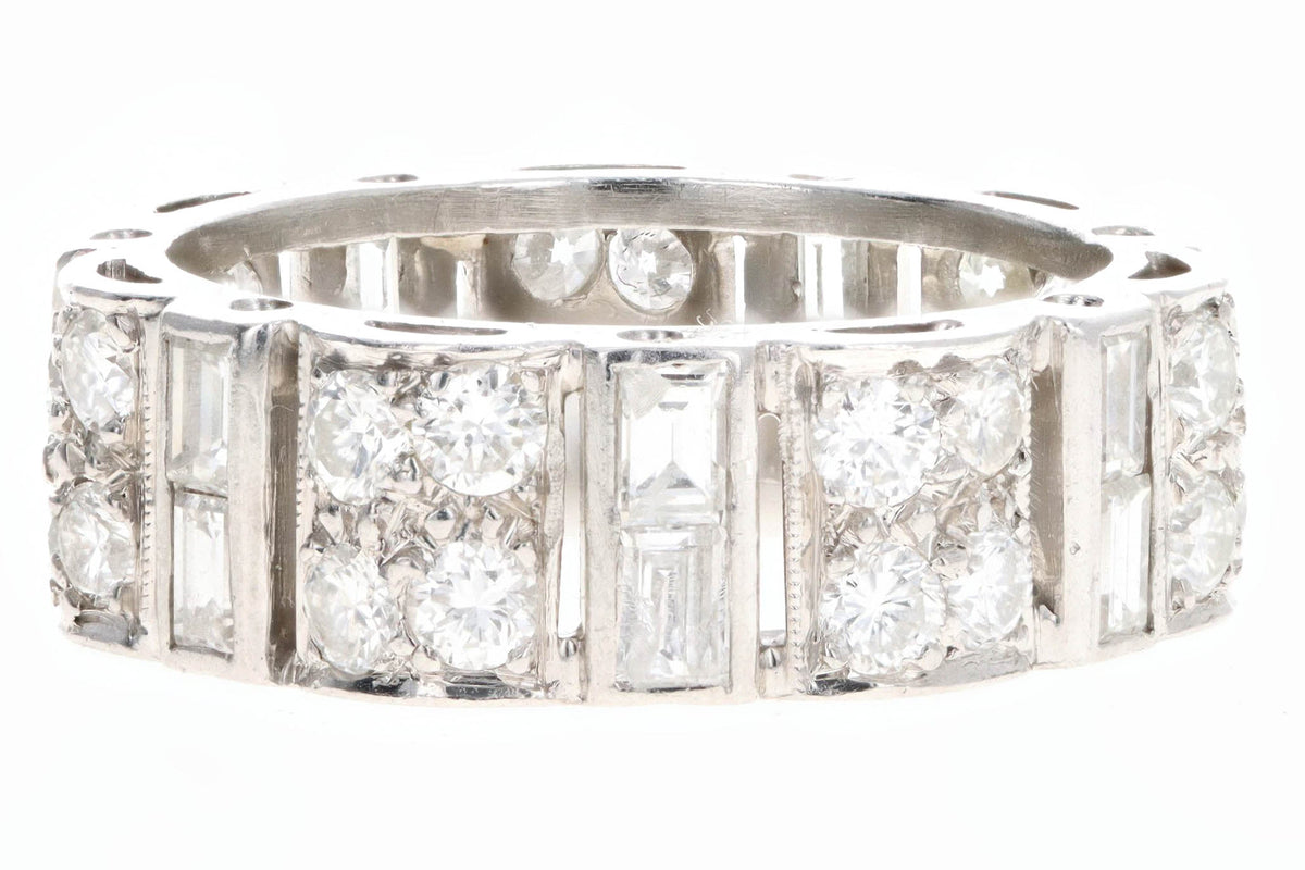 Art Deco Platinum 2 Carat Total Weight Diamond Baguette Wide Band - Queen May