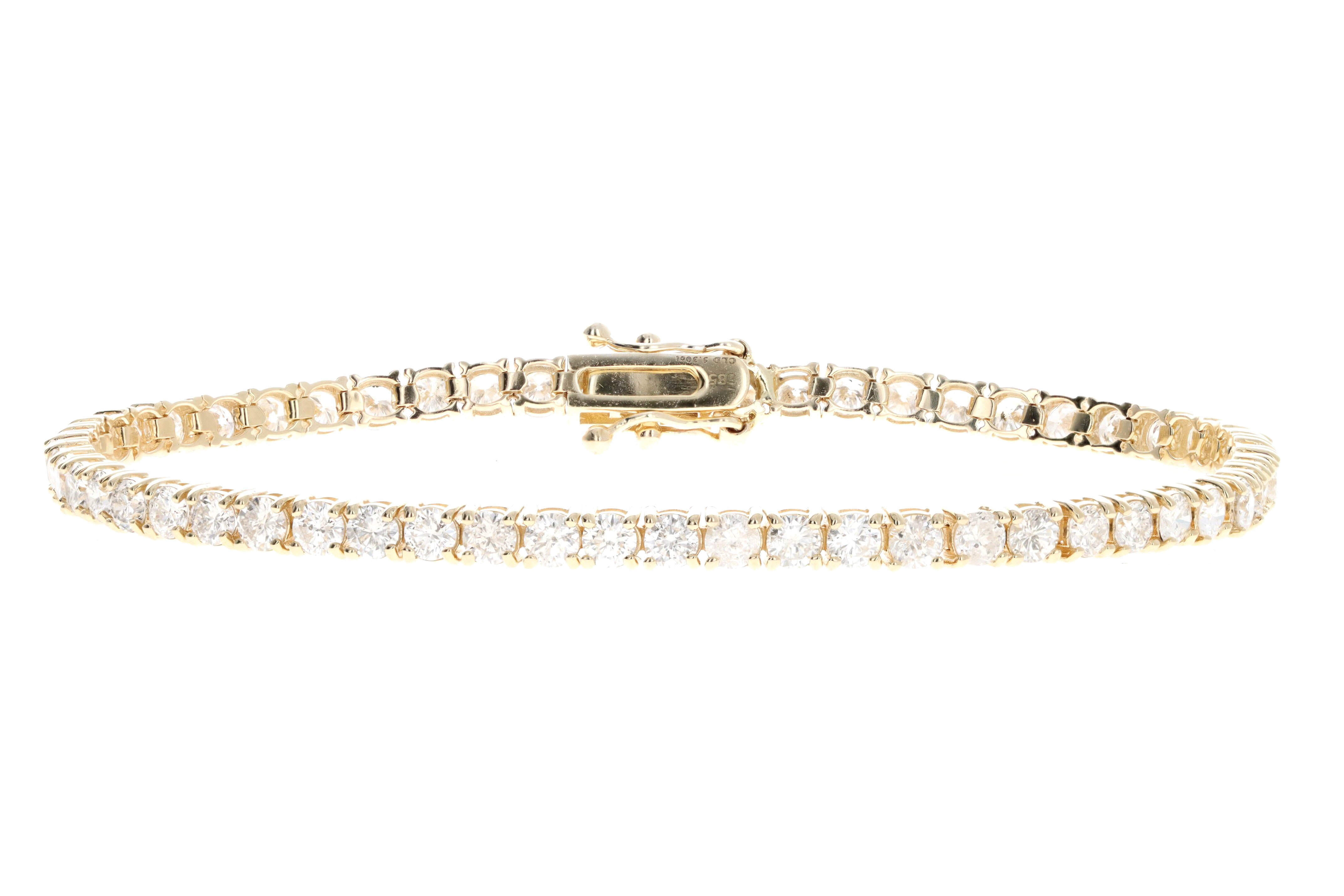 14K Yellow Gold 5.30 Carat Total Weight Round Brilliant Diamond Tennis Bracelet - Queen May
