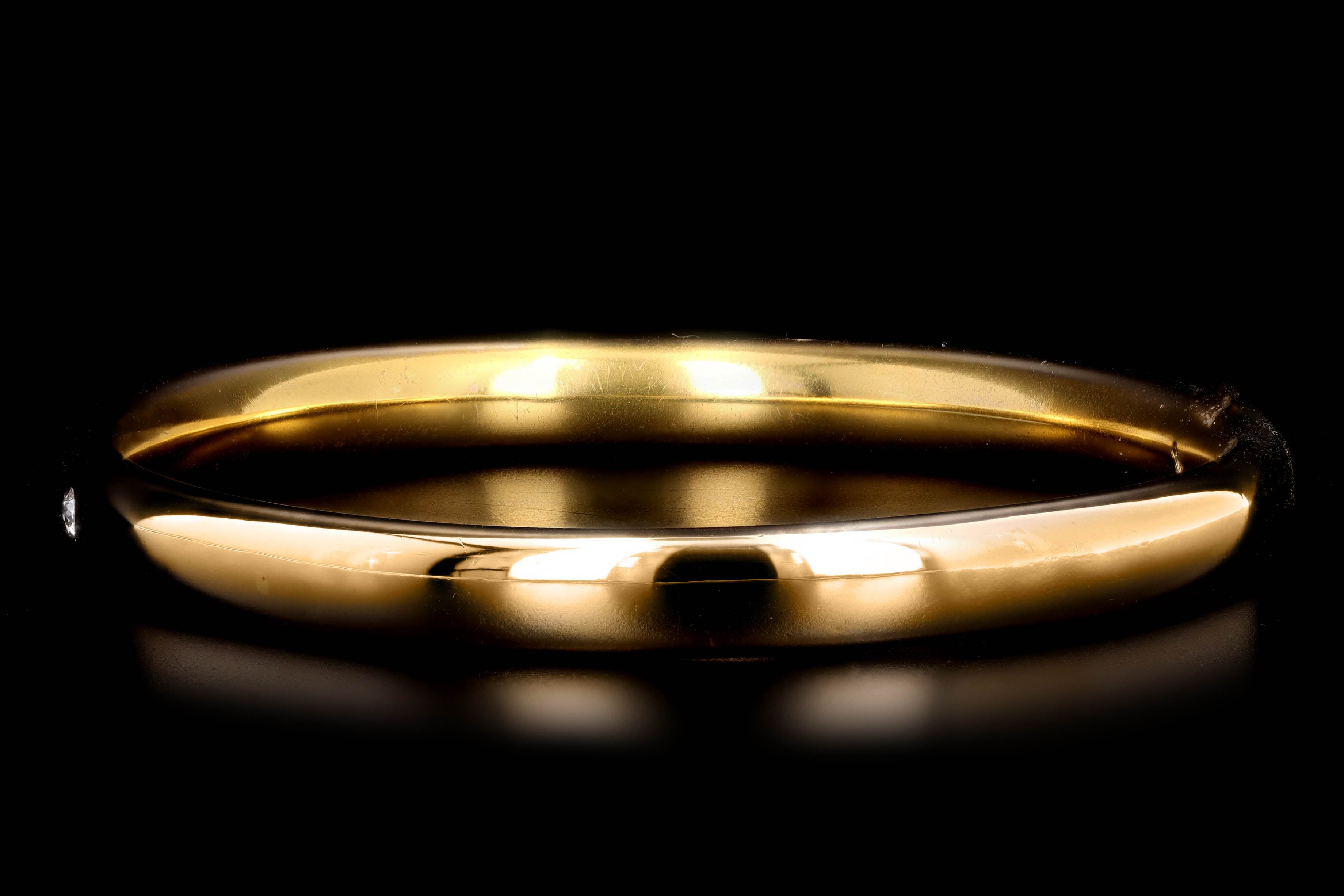 Victorian 14K Yellow Gold Old Mine Cut Diamond Engraved Tube Bangle - Queen May