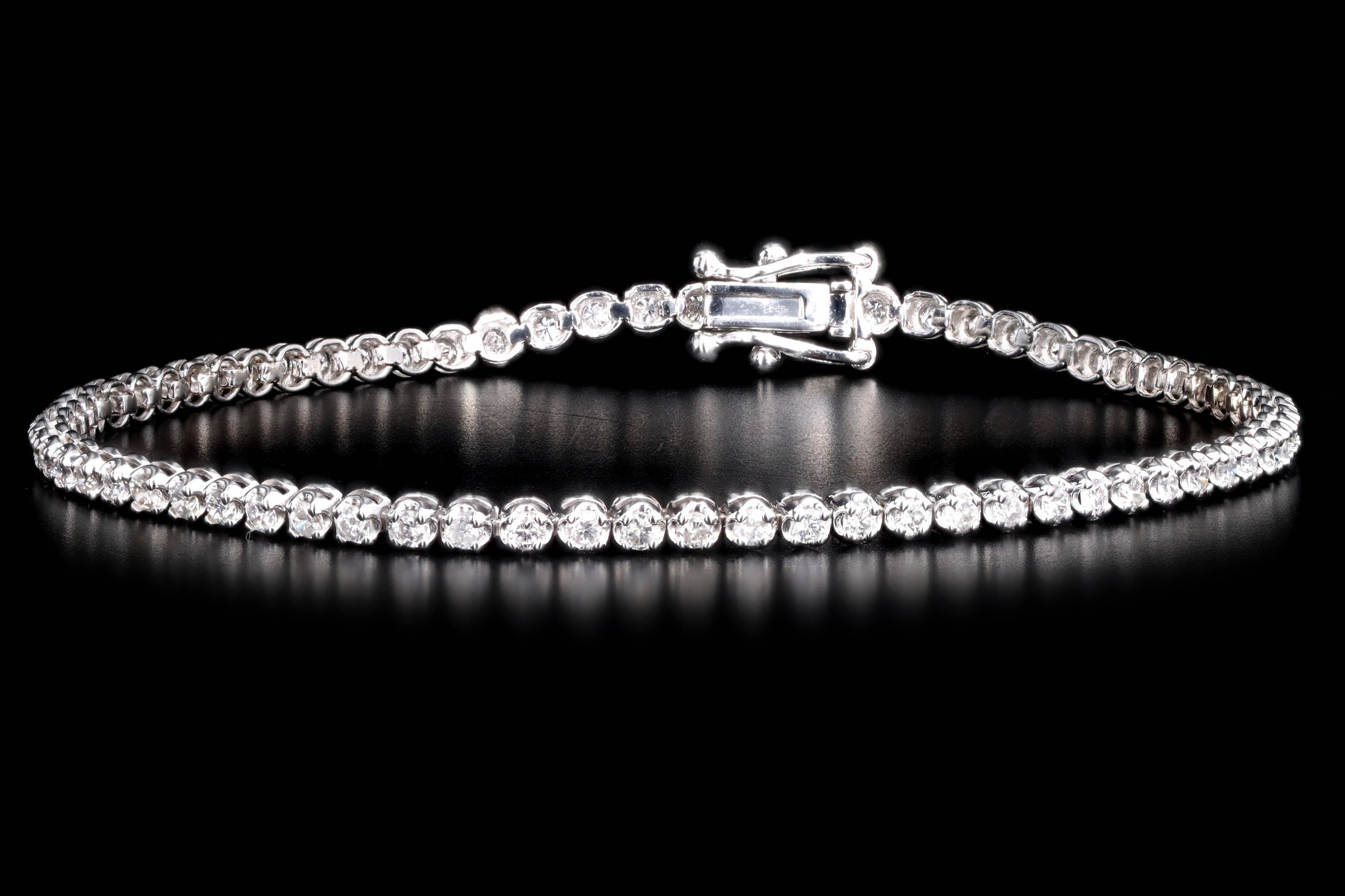 14K White Gold 1.44 Carat Total Weight Round Brilliant Diamond Tennis Bracelet - Queen May