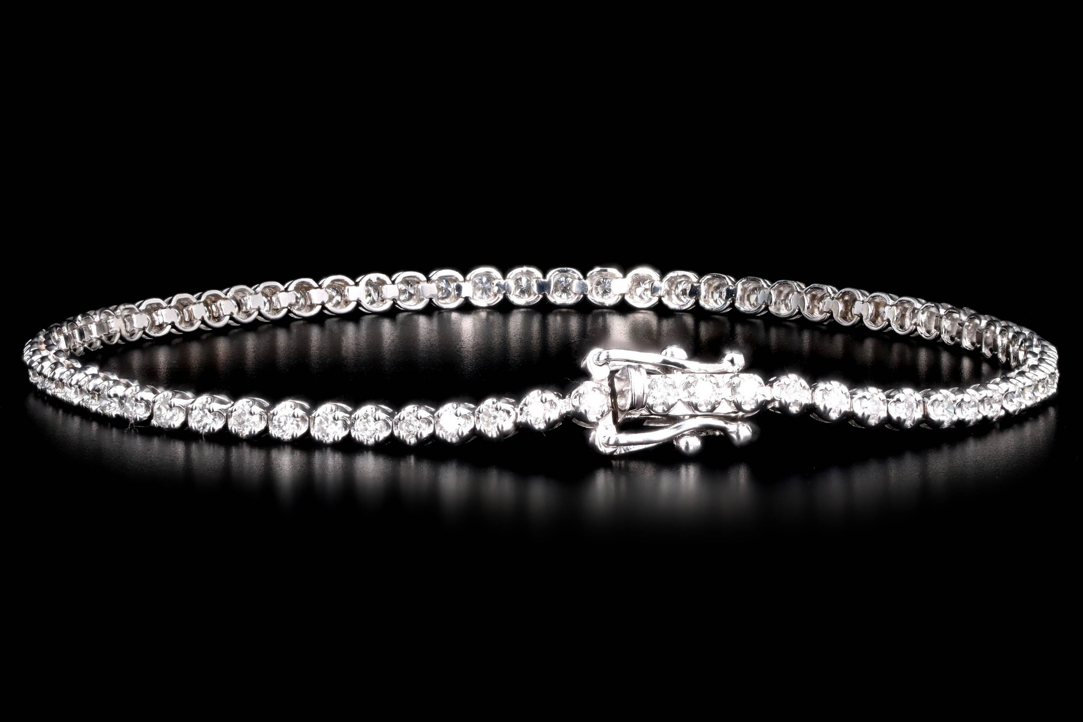 14K White Gold 1.44 Carat Total Weight Round Brilliant Diamond Tennis Bracelet - Queen May