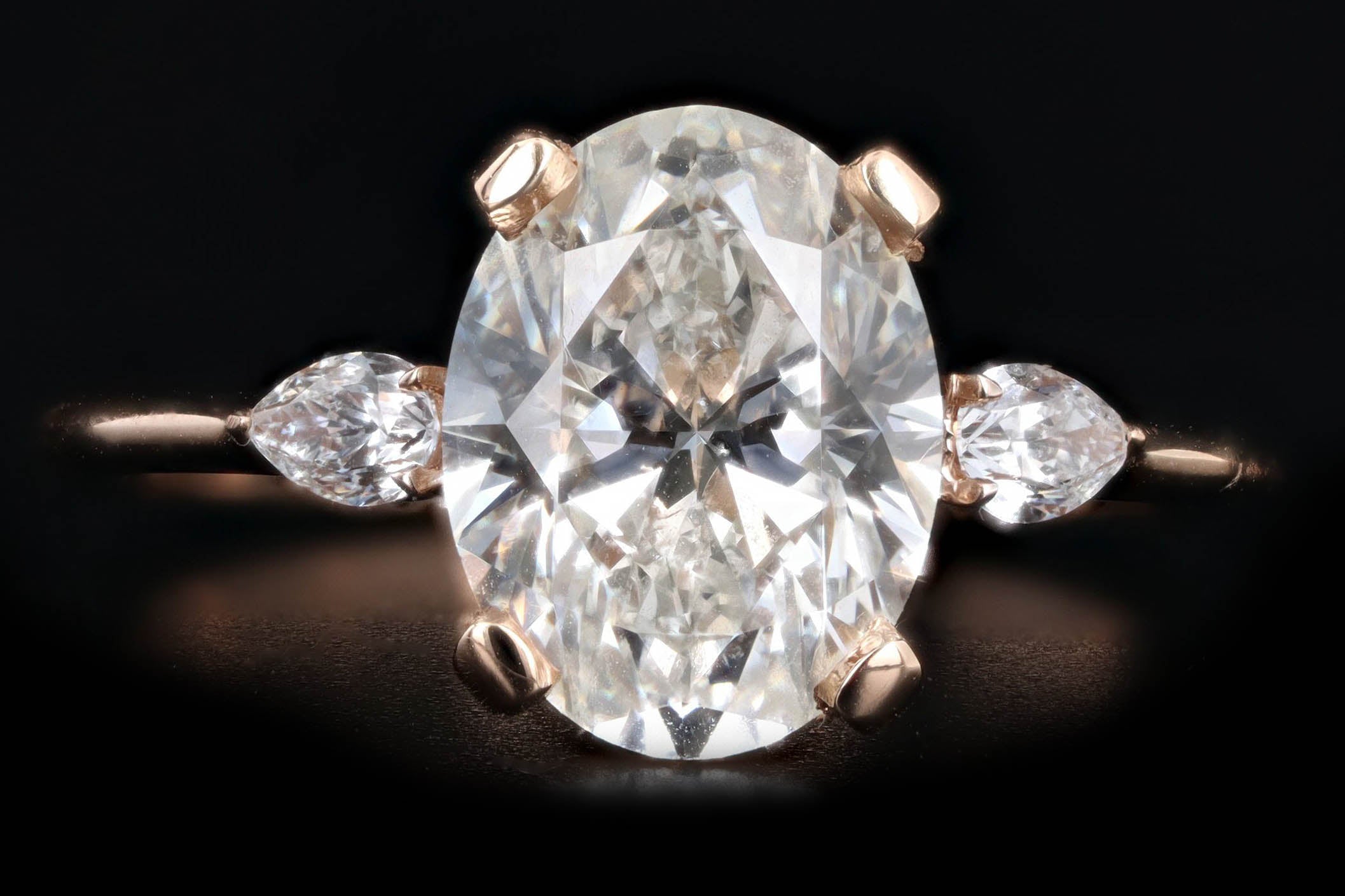 18K Rose Gold 2.99 Carat Oval Diamond Three Stone Engagement Ring GIA Certified - Queen May