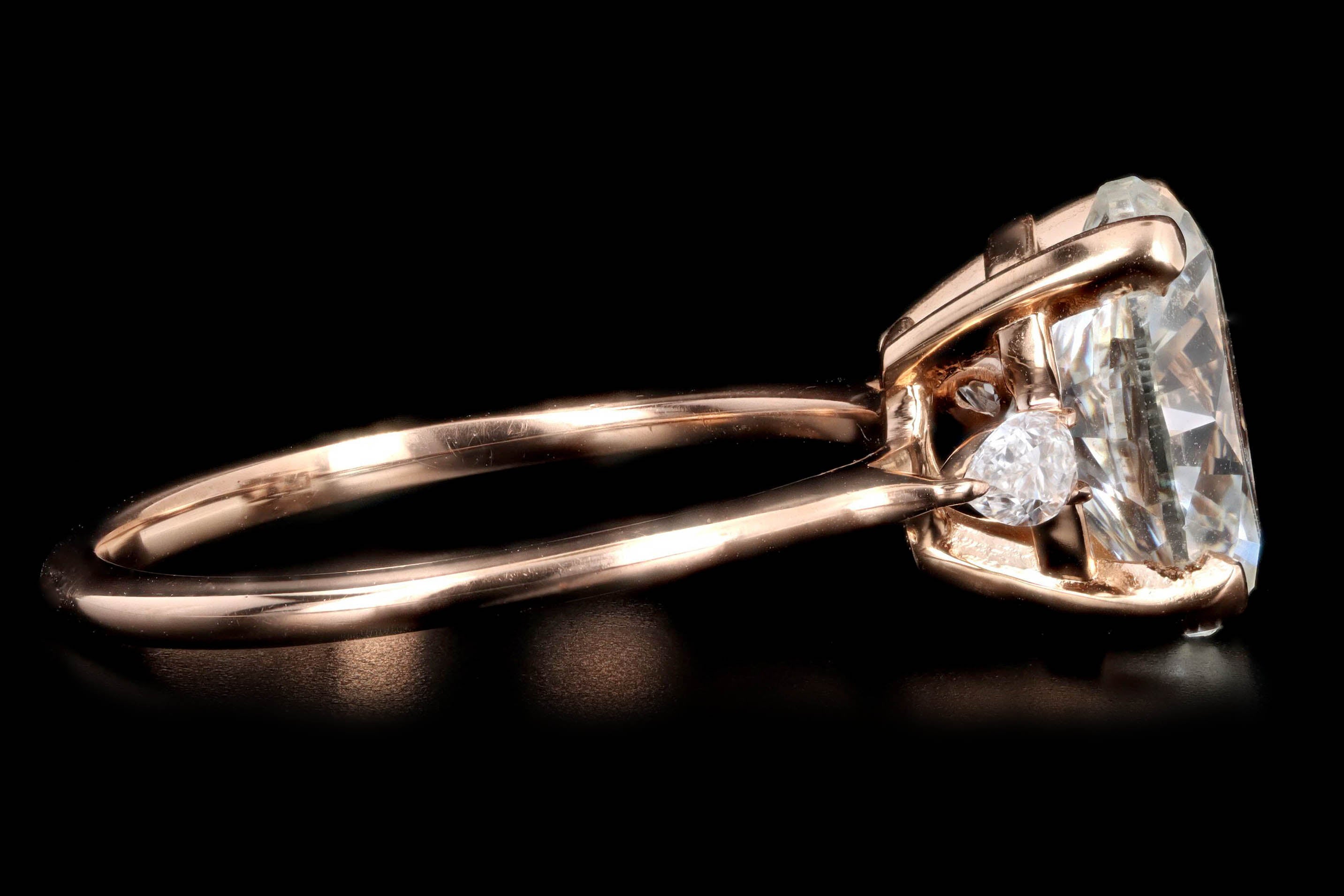 18K Rose Gold 2.99 Carat Oval Diamond Three Stone Engagement Ring GIA Certified - Queen May