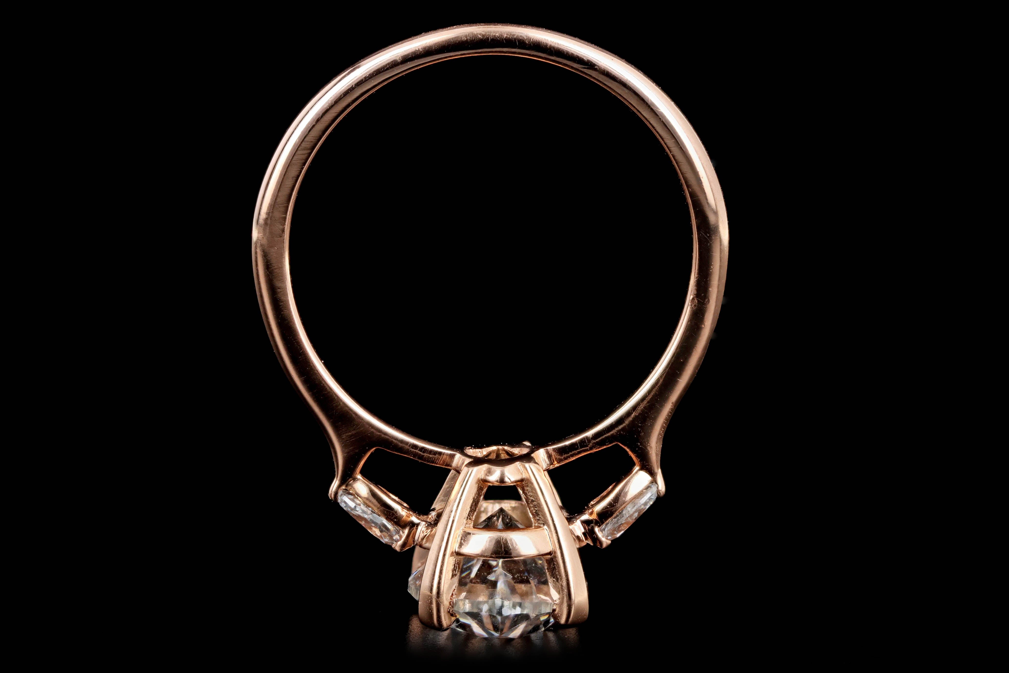 18K Rose Gold 2.99 Carat Oval Diamond Three Stone Engagement Ring GIA Certified - Queen May