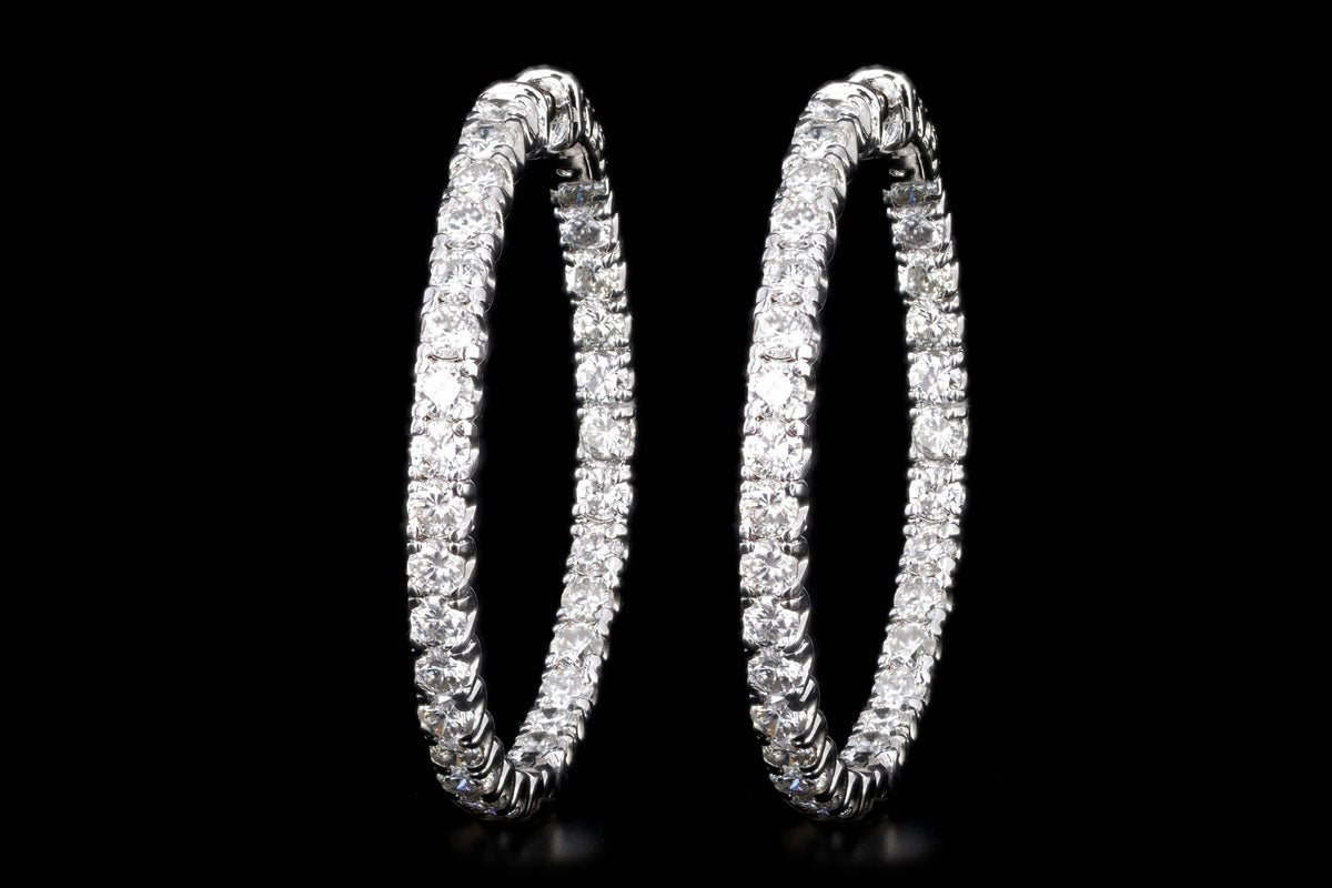 14K White Gold 4.34 Carat Total Weight Round Brilliant Diamond Inside-Out Hoop Earrings - Queen May