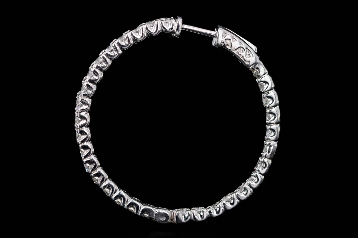 14K White Gold 4.34 Carat Total Weight Round Brilliant Diamond Inside-Out Hoop Earrings - Queen May