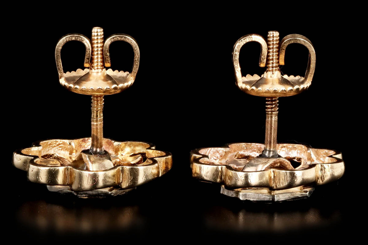 Art Deco 14K Gold Two Tone 1 Carat Total Weight Old European Diamond Geometric Screw Back Stud Earrings - Queen May