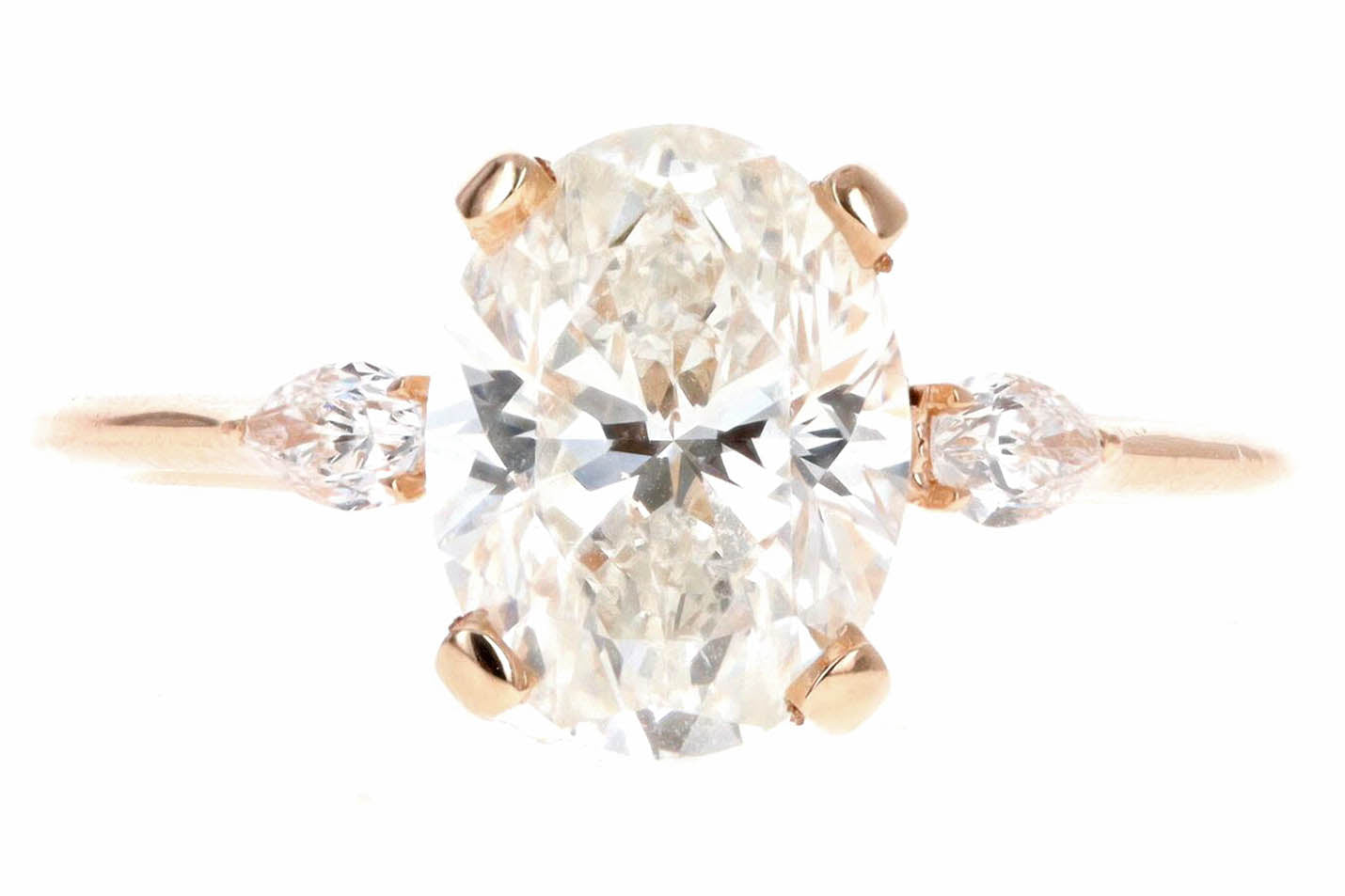18K Rose Gold 2.99 Carat Oval Diamond Three Stone Engagement Ring GIA Certified - Queen May