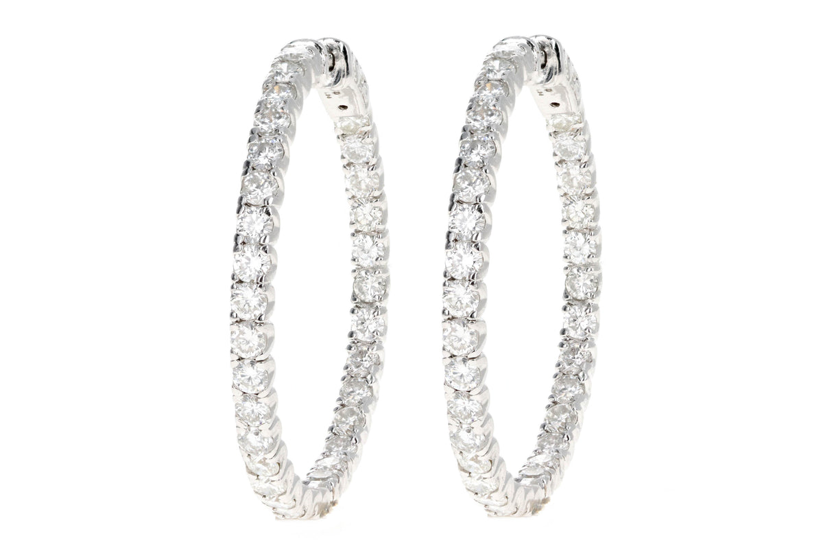 14K White Gold 4.34 Carat Total Weight Round Brilliant Diamond Inside-Out Hoop Earrings - Queen May