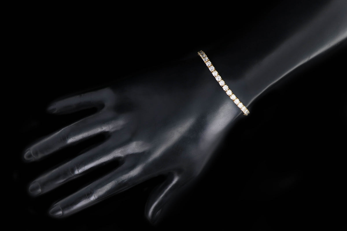 14K Yellow Gold 6.42 Carat Total Weight Round Brilliant Cut Diamond Tennis Bracelet - Queen May